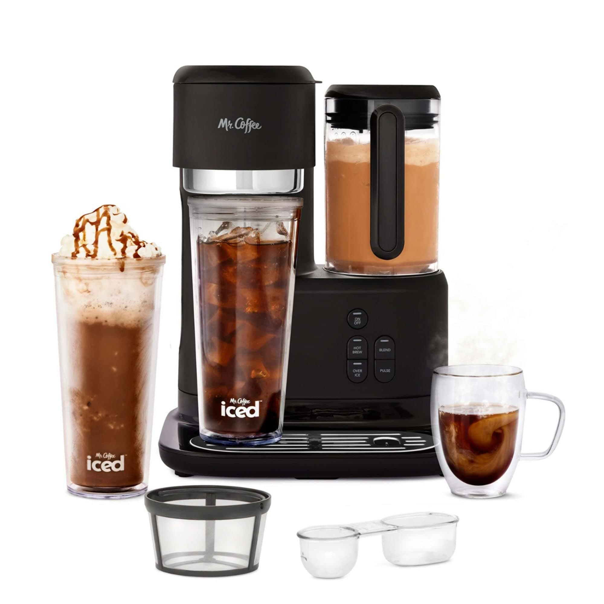 3-in-1 Single-Serve Iced and Hot Coffee/Tea Maker with Blender with Reusable Filter, Scoop, Recipe Book, 2 Tumblers, Lids and Straws, Black