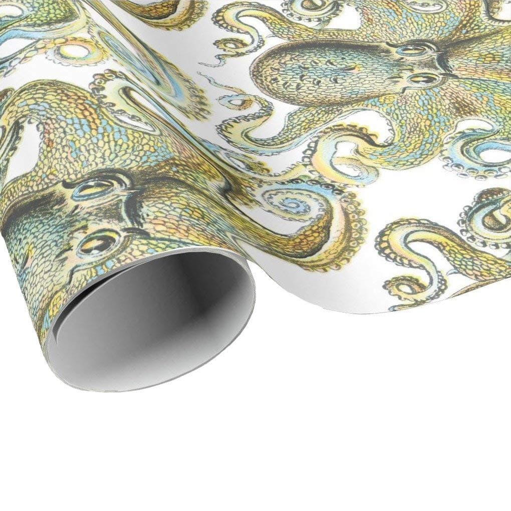 Yellow and Blue Octopus Gift Wrap Sheets - Ocean Creature Wrapping Paper - Gift Paper - Craft Paper