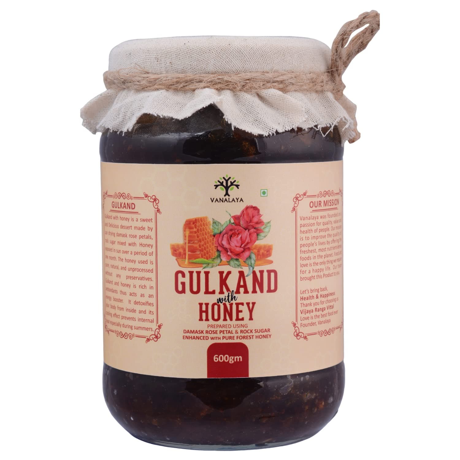 Vanalaya Natural Honey Gulkand | Sun-Cooked Damask Rose with Forest Honey 600gm