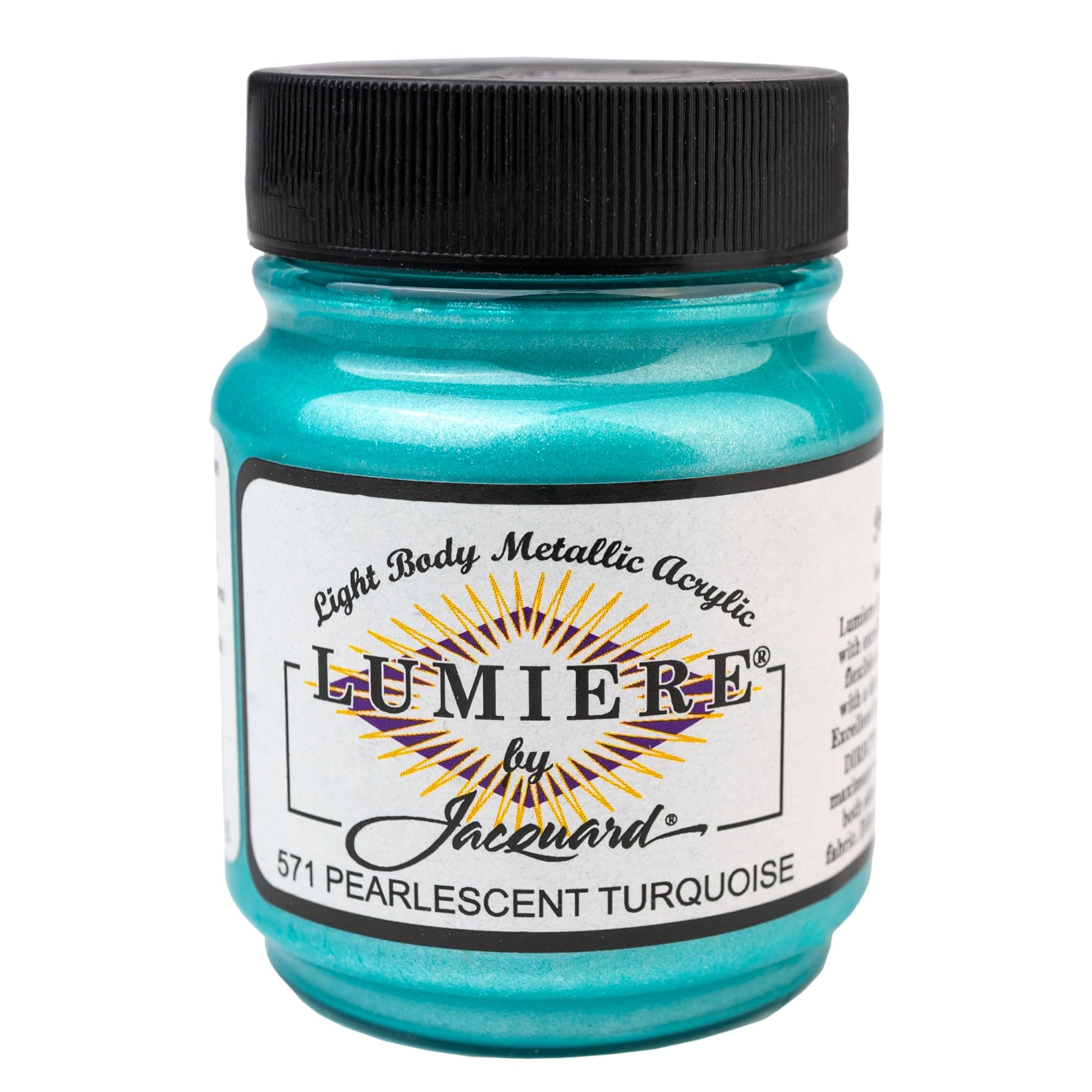 Lumiere 2.25oz Fabric Paint Pearlescent Turquoise - Metallic Paint for Fabric Leather Canvas Paper and Wood - Light-bodied Metallic Acrylic Paint - Lightfast & Vibrant Metallic Acrylic Paints