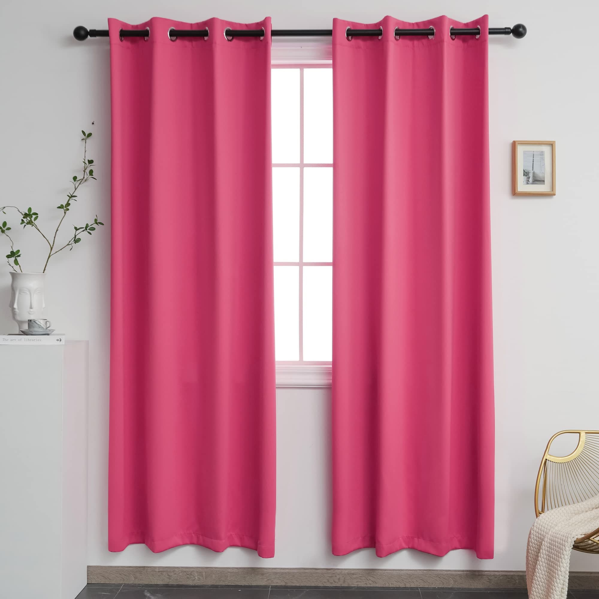 YGO Hot Pink Blackout Curtains for Bedroom 2 Panels Set Room Darkening Drapes Thermal Insulated Solid Grommets Window Treatment Pair for Nursery Living Room W52xL84 inch