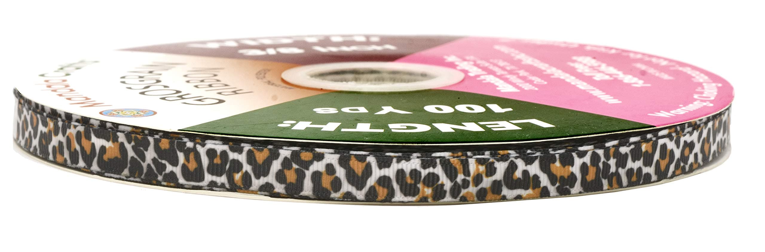 Mandala Crafts 3/8 Inch Leopard Print Grosgrain Ribbon for Gift Wrapping - 100 Yard Bulk Fabric Ribbon for Wedding, Party Decor, DIY Crafts, and Hair