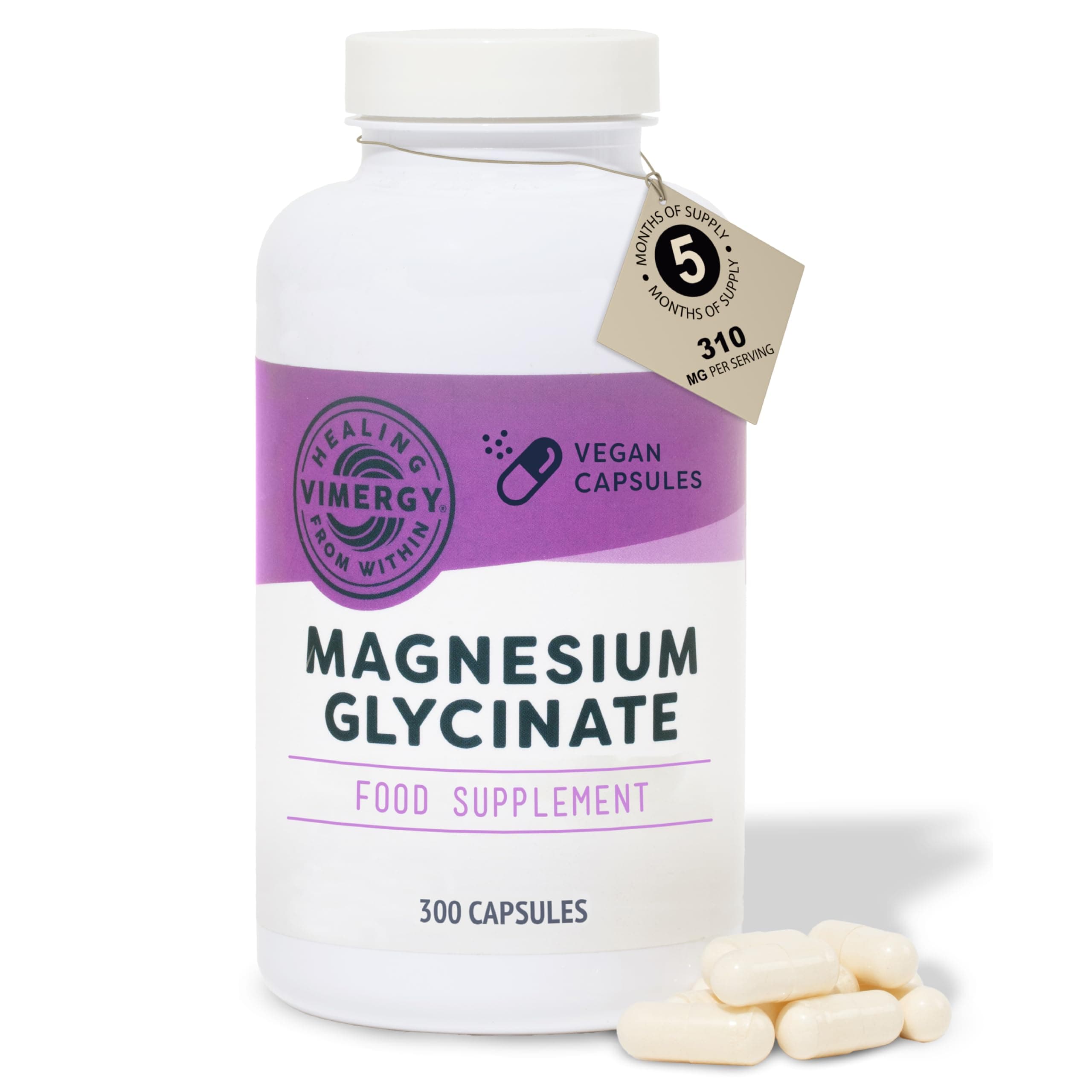 Vimergy Pure Magnesium Glycinate Supplement – High Strength Magnesium 310 mg – Supports Sleep, Energy & Reduces Fatigue – Stomach-Friendly Supplements not Malate or Citrate – Made in USA