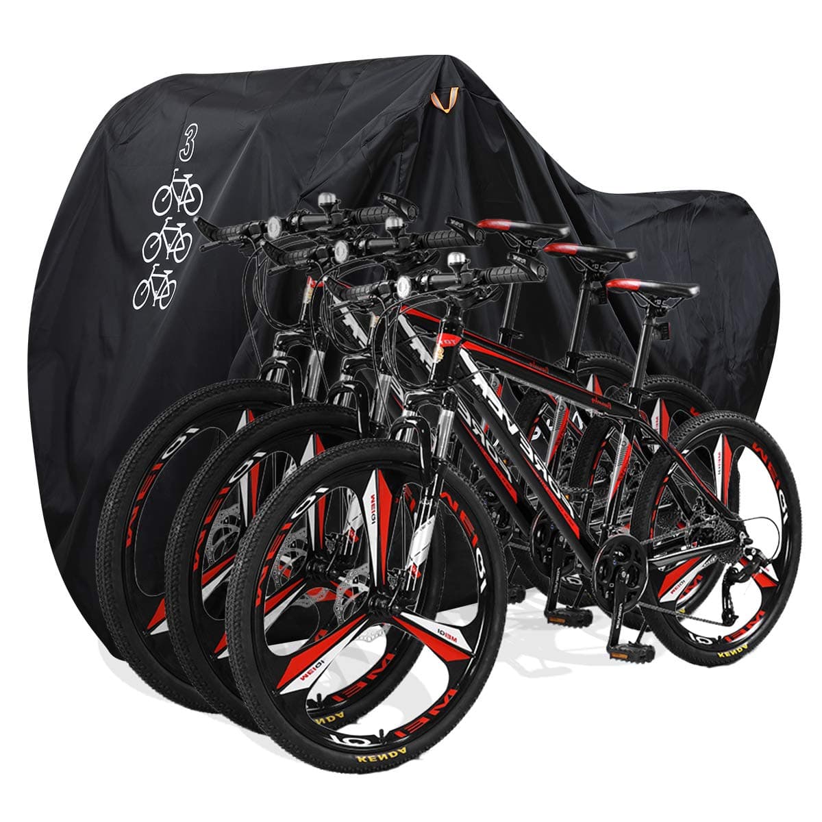 Aiskaer Bike Cover for 2-3 Bikes, Waterproof, Black, Polyester, Heavy Duty, Mountain, Road, Electric Bikes