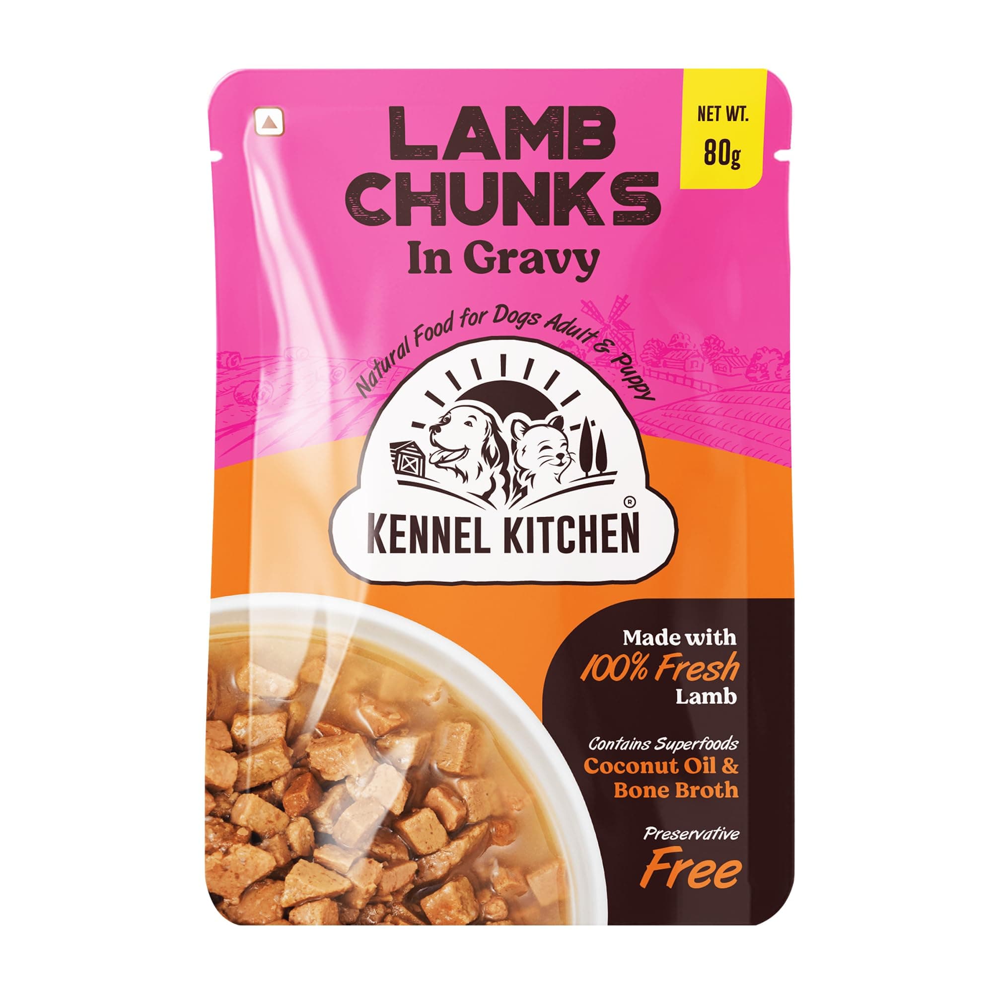 Lamb Chunks in Gravy, 80g (Pack of 12) | Wet Dog Food for Adult & Puppy | Dog Food Gravy with Regionally Sourced Fresh Lamb | Free from Artificial Colours & Preservatives