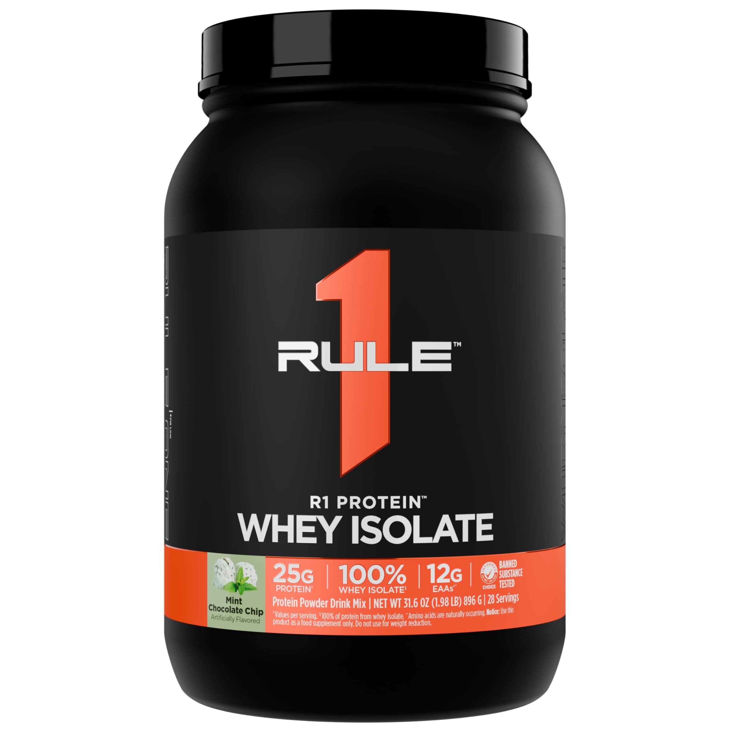 Rule 1 R1 Protein Whey Isolate - with 25g Protein & 6g BCAA Exclusively from Isolated & Hydrolyzed Sources for Workout Recovery (2 Pounds*, Mint Chocolate Chip)