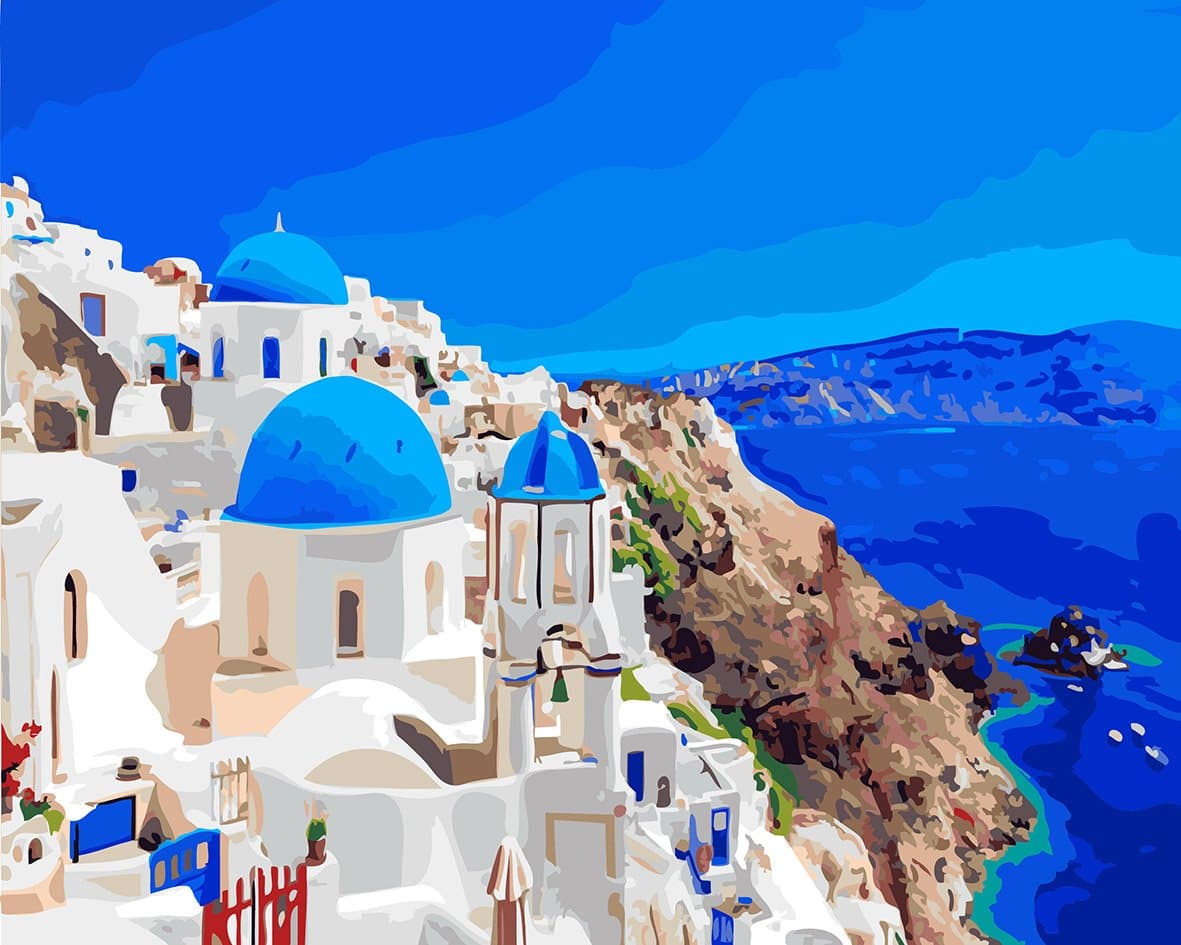 DIY PBN-Paint by Numbers Blue Santorini 16-by-20 inches Frameless.