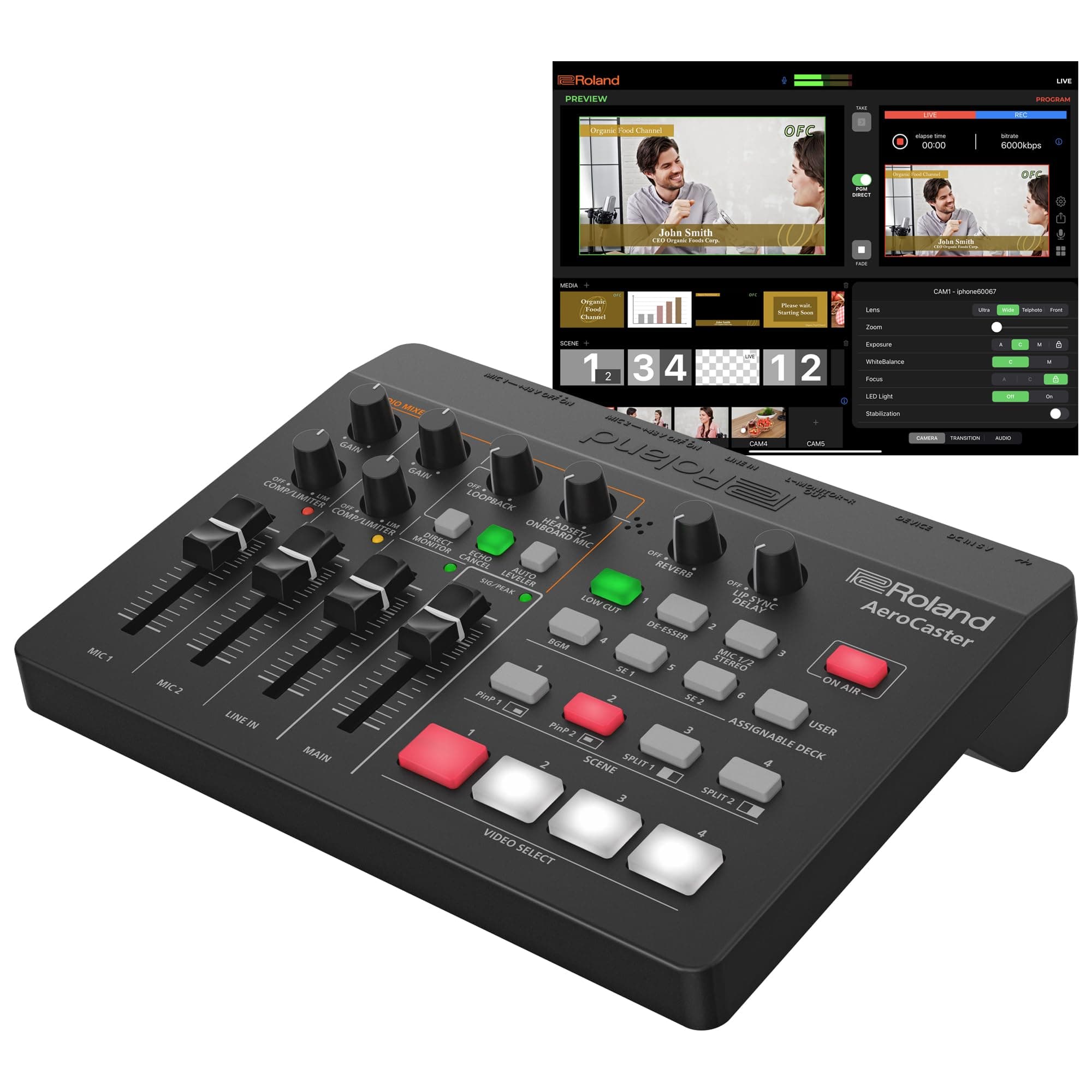 VRC-01 AeroCaster Live Streaming System – Powerful wireless multi-camera production solution with hardware controller/audio interface and full-featured iPad app,Black