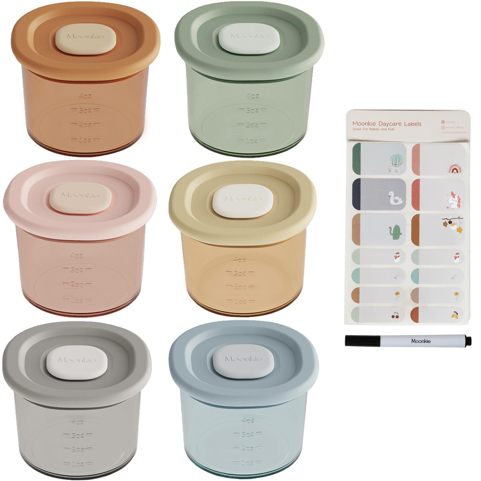 Moonkie Silicone Baby Food Storage Containers, 6 Pack, 120ml Weaning Freezer Pots with Airtight Lids, Reusable Baby Food Snack Pots, Microwave and Dishwasher Safe, Perfect for Infant & Toddler Food
