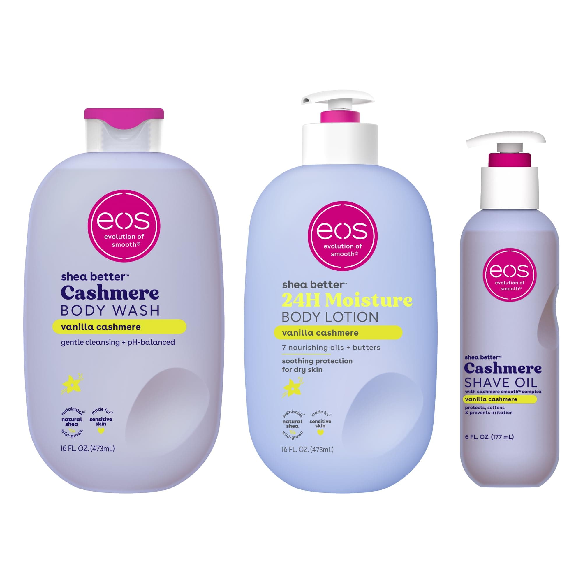 Shower Essentials Bundle- Body Lotion, Body Wash, Shave Oil - Vanilla Cashmere