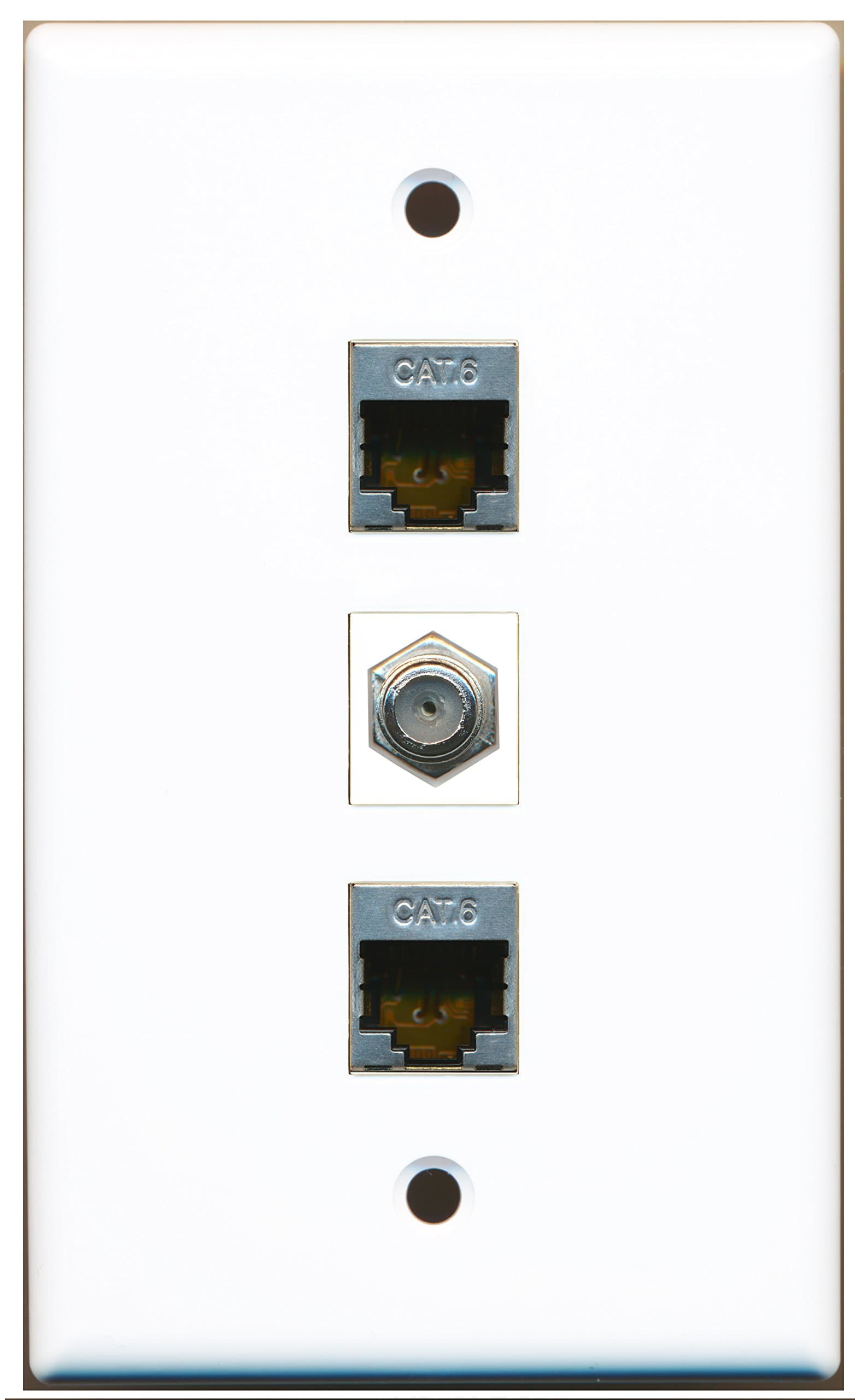RiteAV - 1 Port Coax Cable TV- F-Type 2 Port Shielded Cat6 Ethernet Wall Plate
