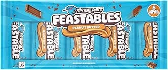 Feastables MrBeast Peanut Butter Milk Chocolate Chocolate Bar, Full Size Bar for Adults & Kids, Candy Bars, Snacks, Gifts, & Dessert, Fairtrade Cocoa, 1.24 Oz Each, 5 Count