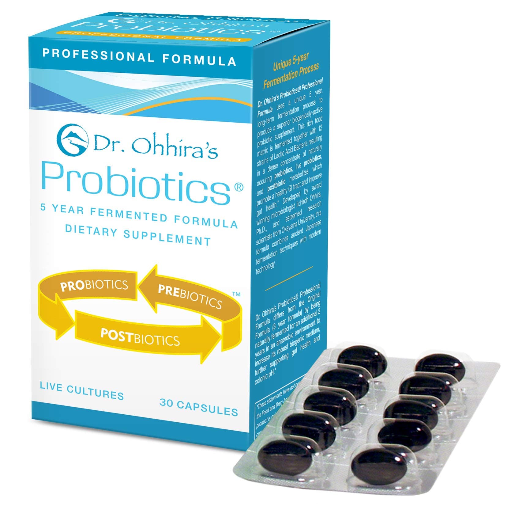 - Essential Formulas Dr. Ohhira’s Probiotics Professional Formula with 5 Year Fermented Prebiotics, Live Active Probiotics and The only Product with Postbiotic Metabolites, 30 Capsules