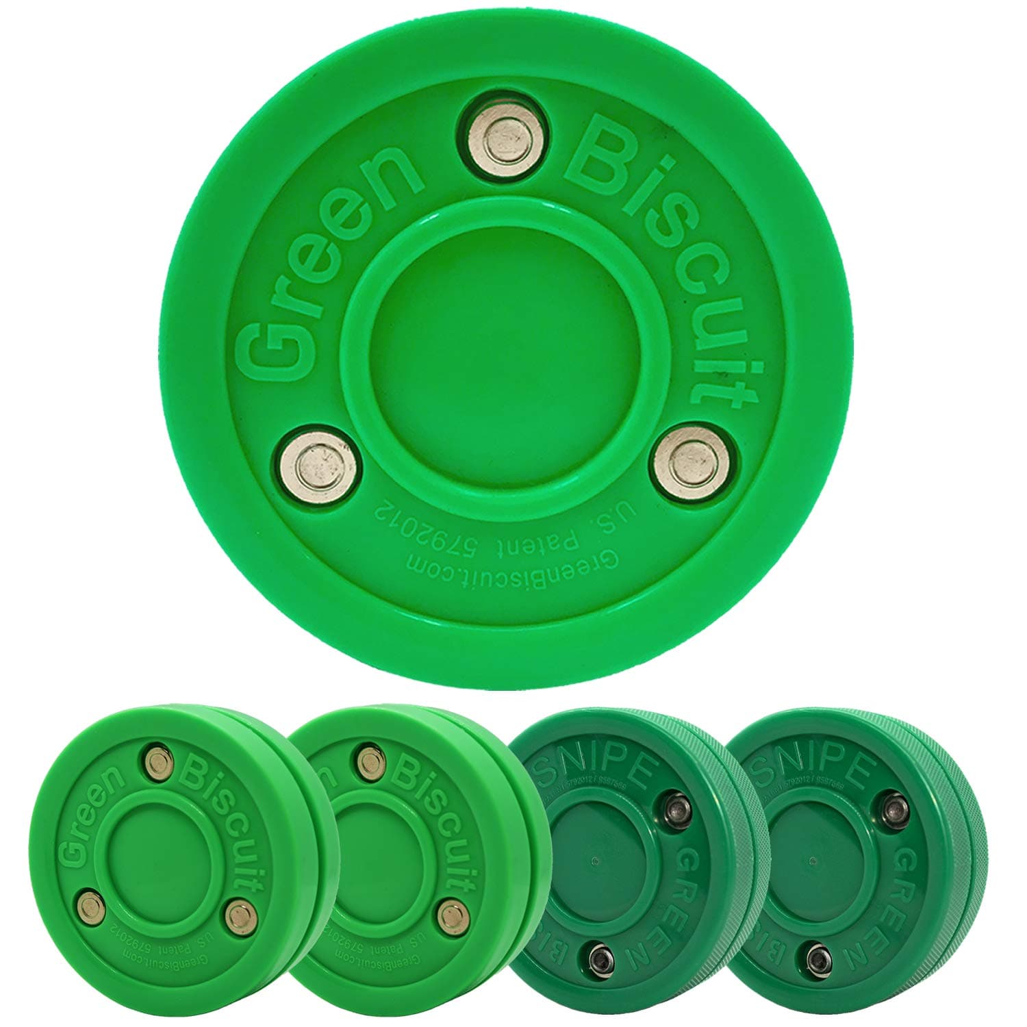 Green Biscuit 4 Pack| 2 Passers and 2 Shooters |Off-Ice Shooting, Stickhandling and Passing Pucks