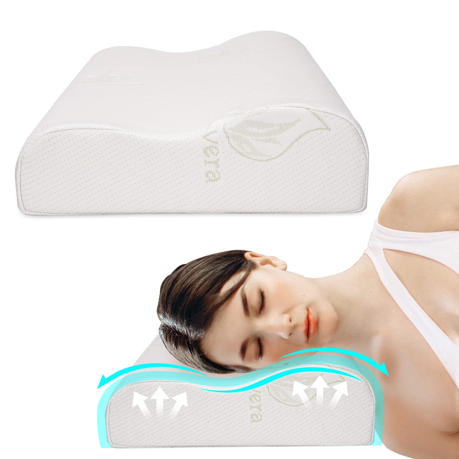 Luxamel pillow, neck pillow with aloe vera pillowcase, pillow, viscose pillow for pillowcases in 80x40cm, orthopaedic pillow against head and neck pain/allergy-friendly 62x32/13/8cm