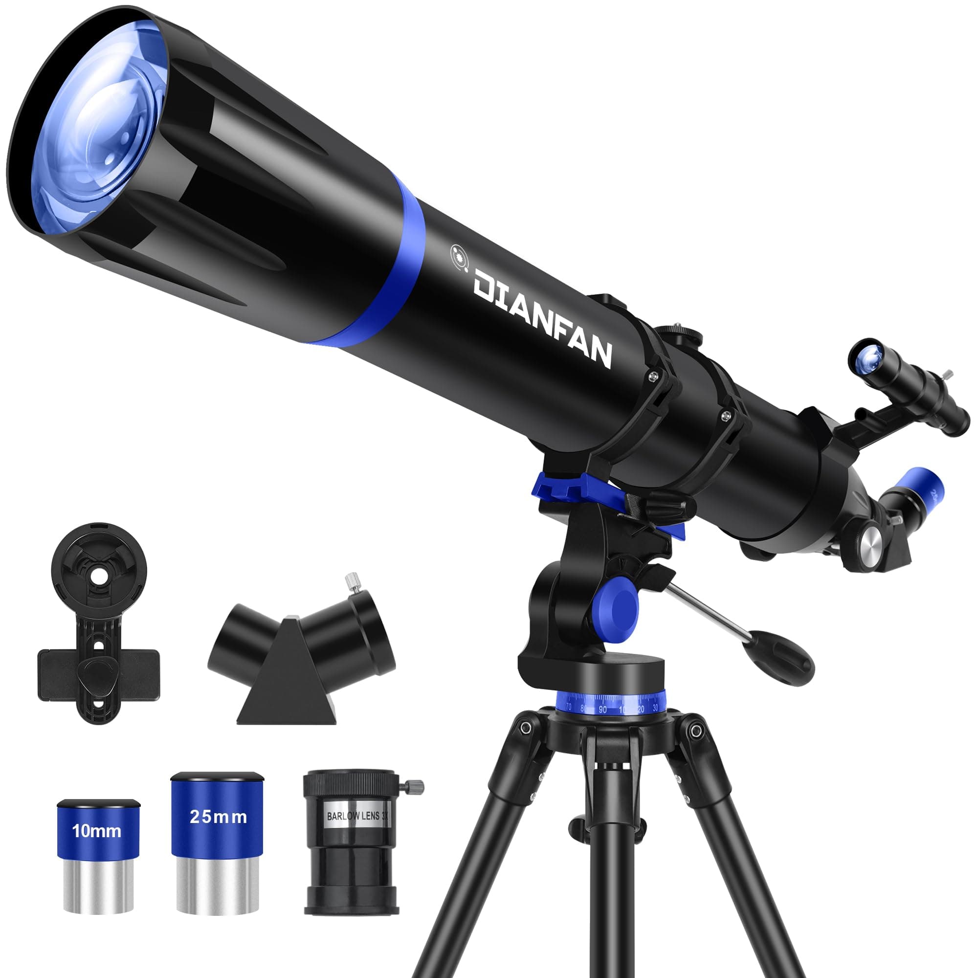 Dianfan Telescope,91mm Aperture 700mm High Magnification for Stunning Views,Refractor Black Telescope for Beginners & Adults,Easy to Assemble