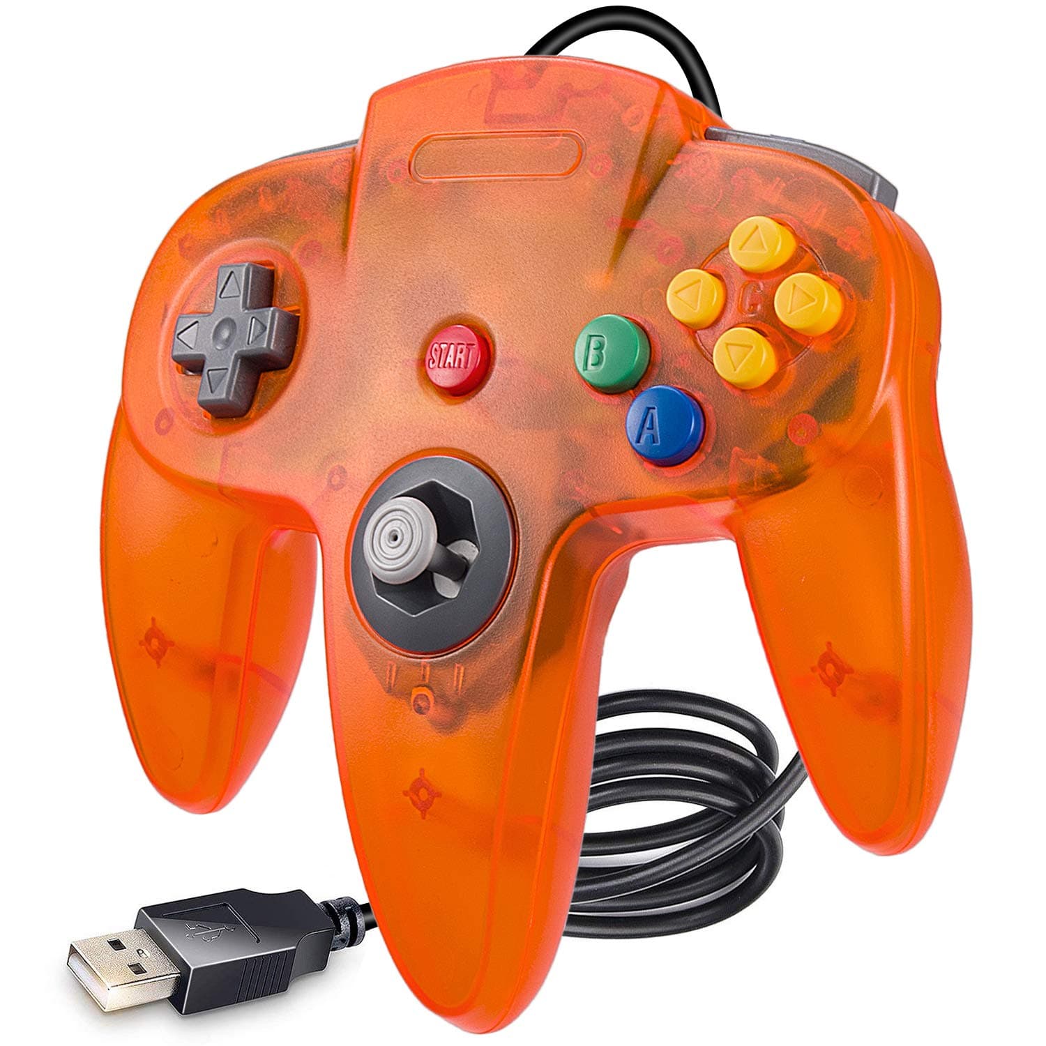 KIWITATA Classic N64 USB Controller, N64 Wired Remote Emulator Game Controller for Windows XP 7 8 11& MAC & Retropie Orange
