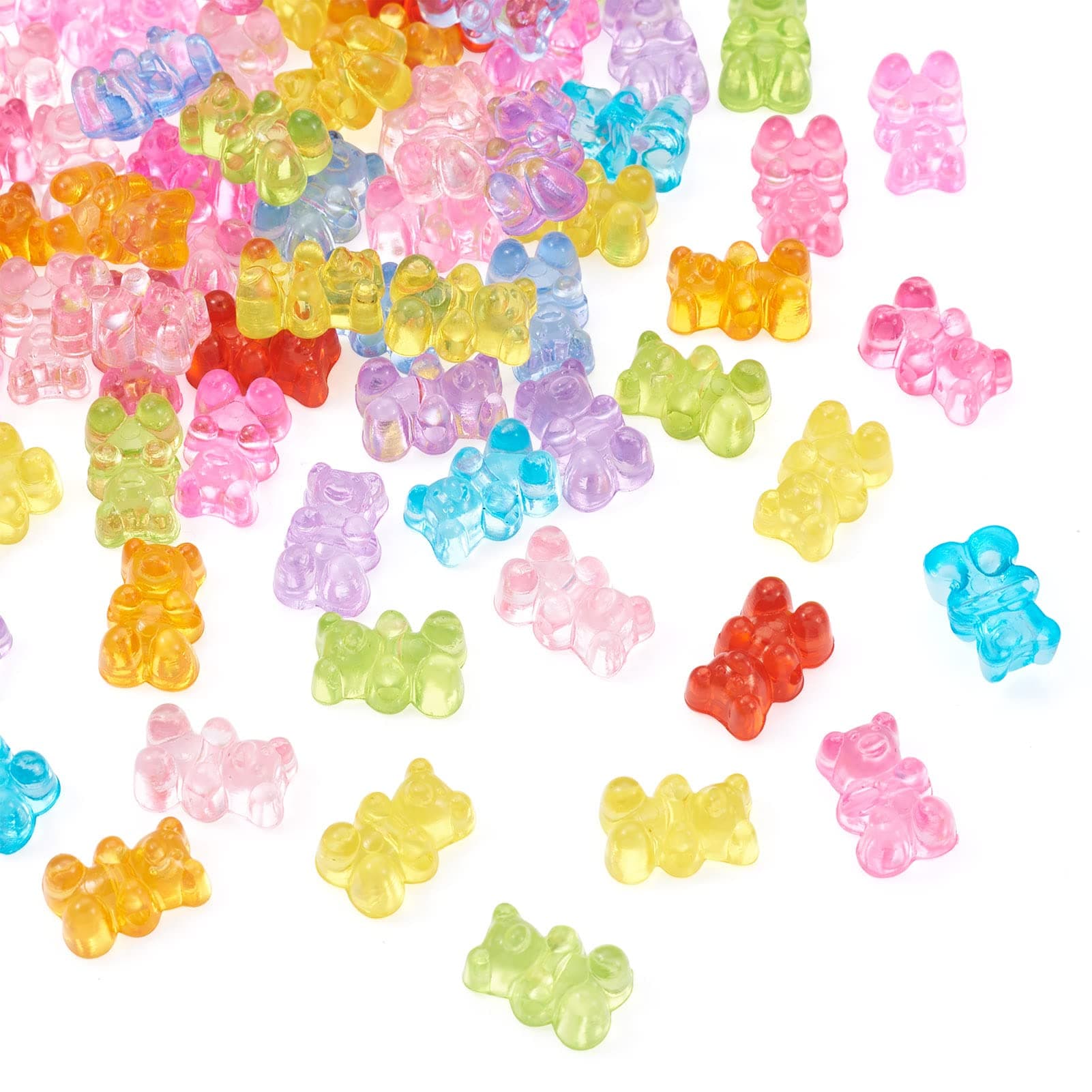 FASHEWELRY 200pcs Clear Acrylic Bear Beads Mixed Color Transparent Gummy Bear Spacer Beads Mini Cute Bears Loose Beads Bulk for Bracelet Necklace Earring Jewelry Making