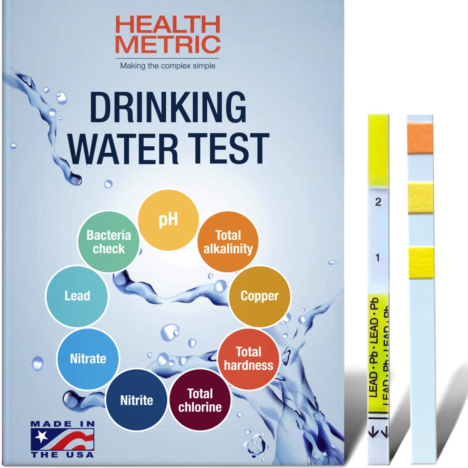 Health Metric Drinking Water Test Kit For Home Tap and Well Water - Simple Testing Strips For Lead Copper Bacteria Nitrate Chlorine and More | Made In USA To EPA Standards