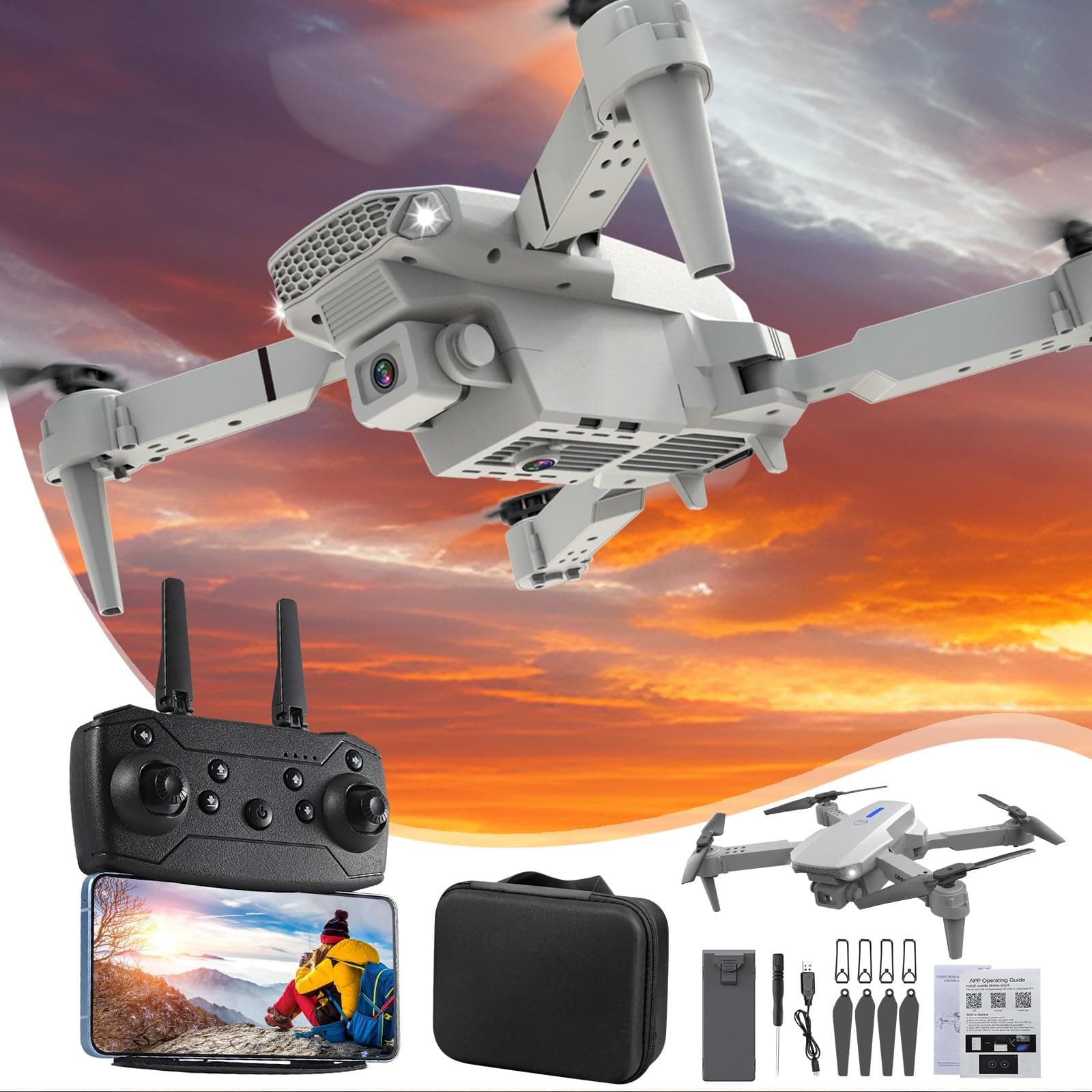 FPV Drone with HD Camera - Remote Control Quadcopter with Altitude Hold, 3 Speed Modes, Gesture Control, APP Control for Beginners & Kids