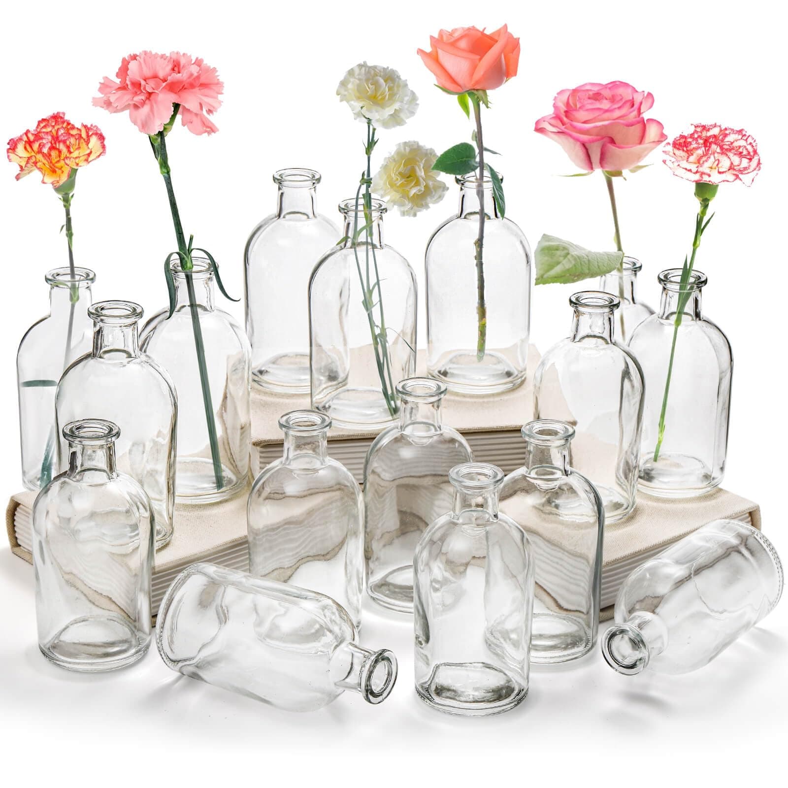 YOUEON 16 Pack Clear Glass Bud Vases, Small Bud Vases in Bulk, Glass Flower Vases for Centerpieces, Vintage Decorative Bottle Vases for Flowers, Home Decor, Wedding Reception, Office