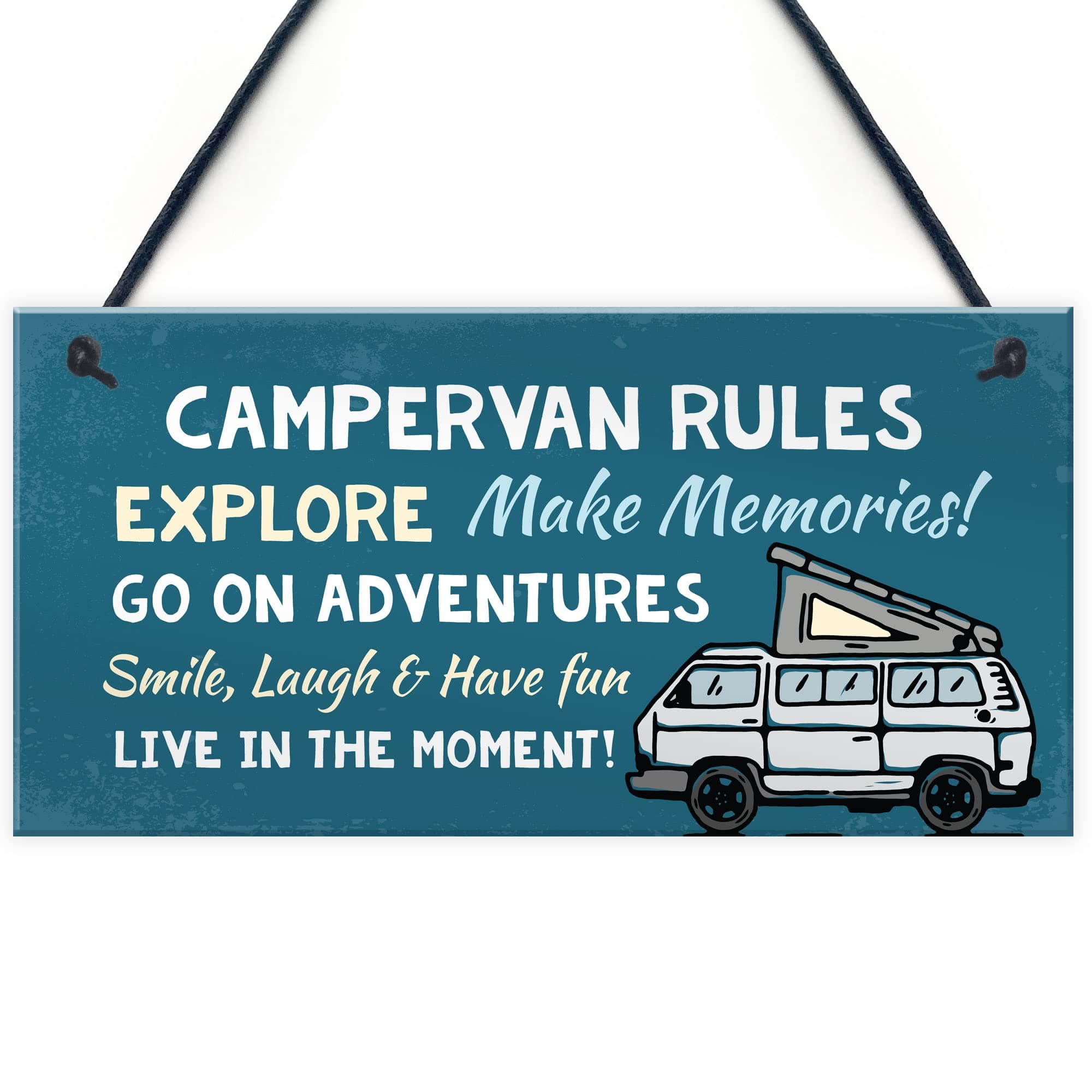 Red Ocean Campervan Rules Sign Hanging Door Plaque Caravan Sign Holiday, Gift For Him Her Men Women