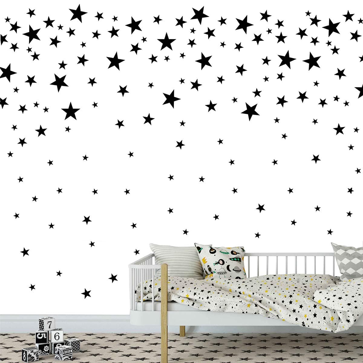 174pcs Mixed Size Star Wall Stickers Home Decor Bedroom Removable Nursery Wall Decals Kids DIY Art Decal JW343 (Black)