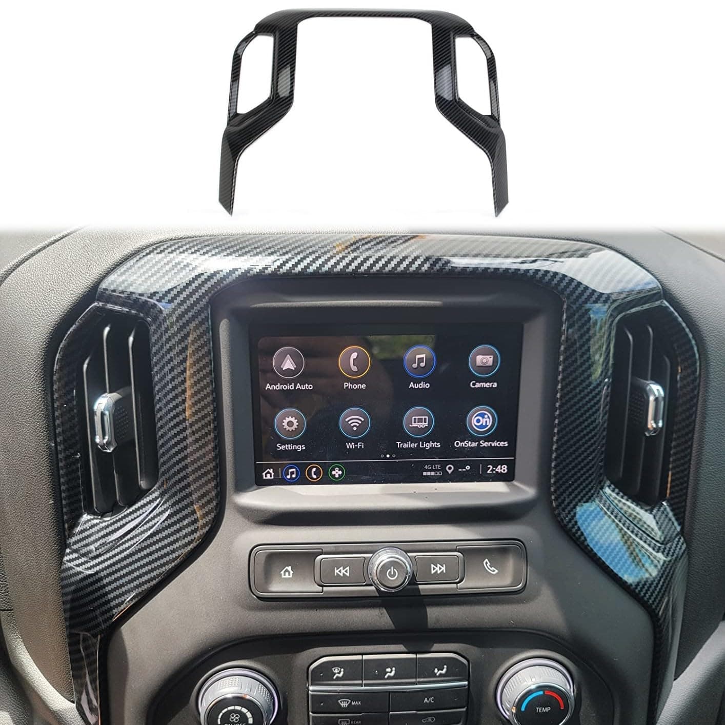 Carbon Fiber Center Console Dashboard AC Air Vent Navigation Cover Trim for 2019-2026 Chevy Silverado 1500/GMC Sierra 1500 for 2020-2026 Sierra/Silverado 2500 3500 HD
