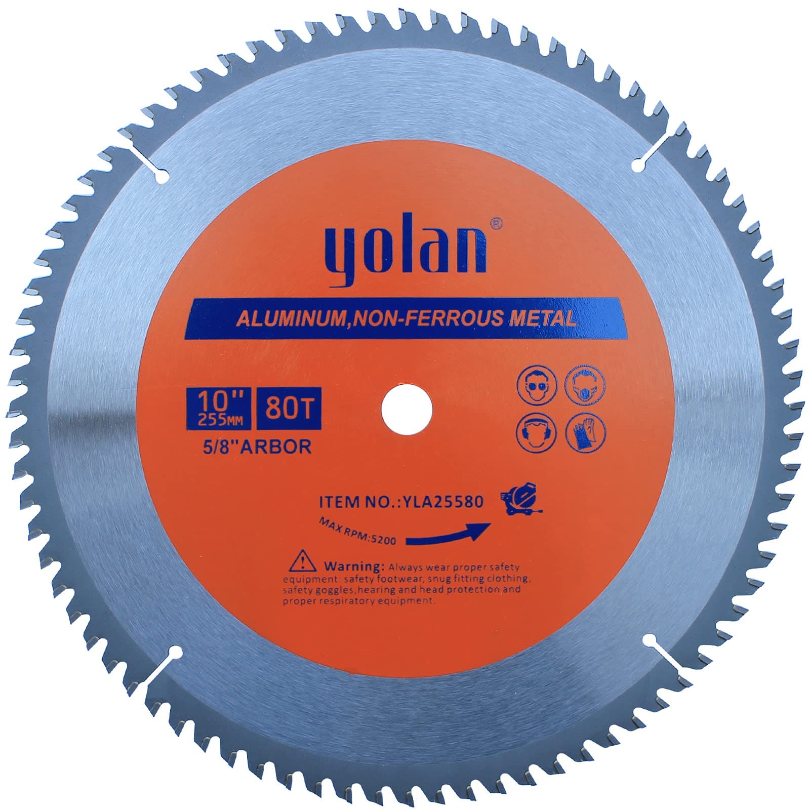 Yolan 10” 80T Aluminum Cutting Circular Saw Blade, Tungsten Carbide Tipped Metal Blade, 5/8” Arbor, Table Saw & Miter Saw Blade for Non-Ferrous Metals