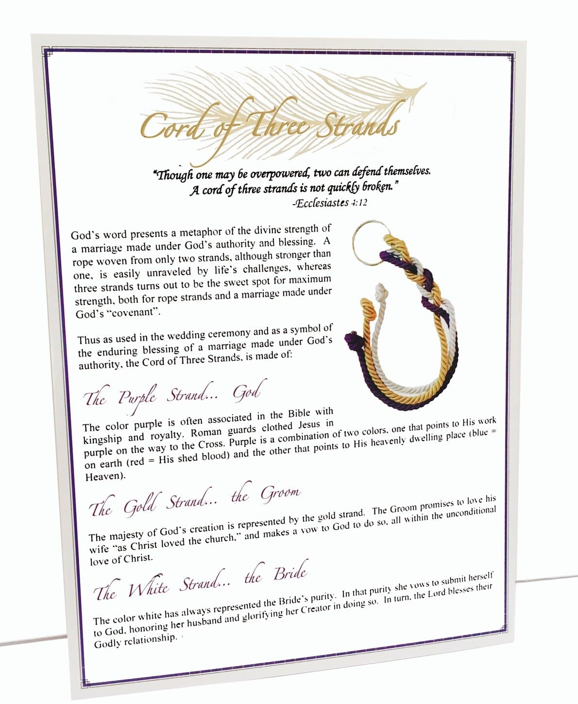 Wedding Ceremony Card for a Cord of Three Strands Wedding Knot - Pack of 25 by Wedding Bells Pro
