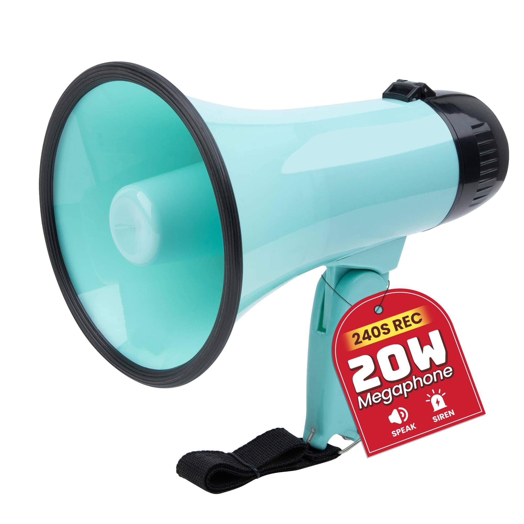 20W Megaphone Bullhorn, Built in Siren & 240s Recording, 5.4"×8.6" Portable Megaphone with Volume Control Cover Up to 300 feet+ for Indoor and Outdoor Activities(Teal)