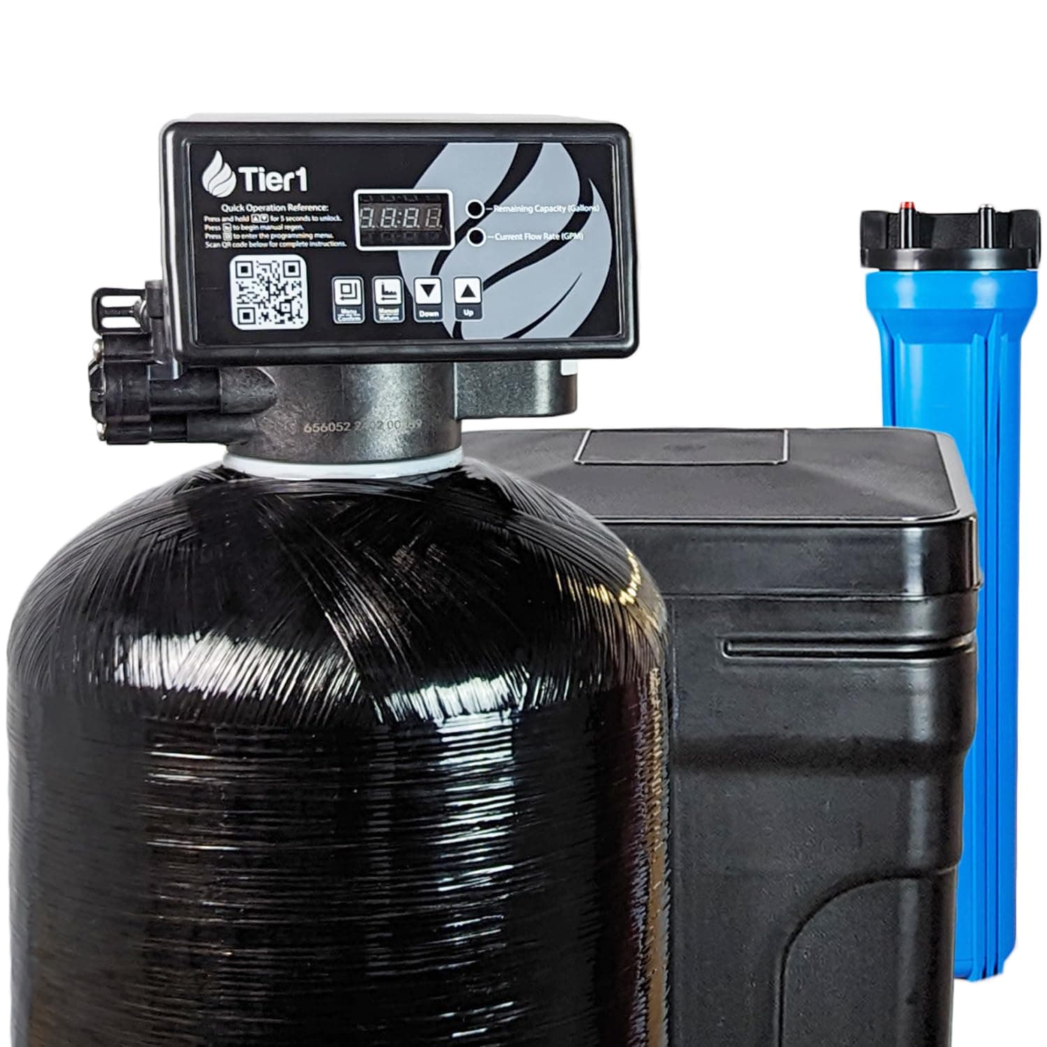 Tier1 - High Efficiency 32,000 Bean Compact Water Softener System with Sediment Pre-Filter, Mineral Tank Prefilled with 1 Cubic Foot of Cationic Resin | Filtration System