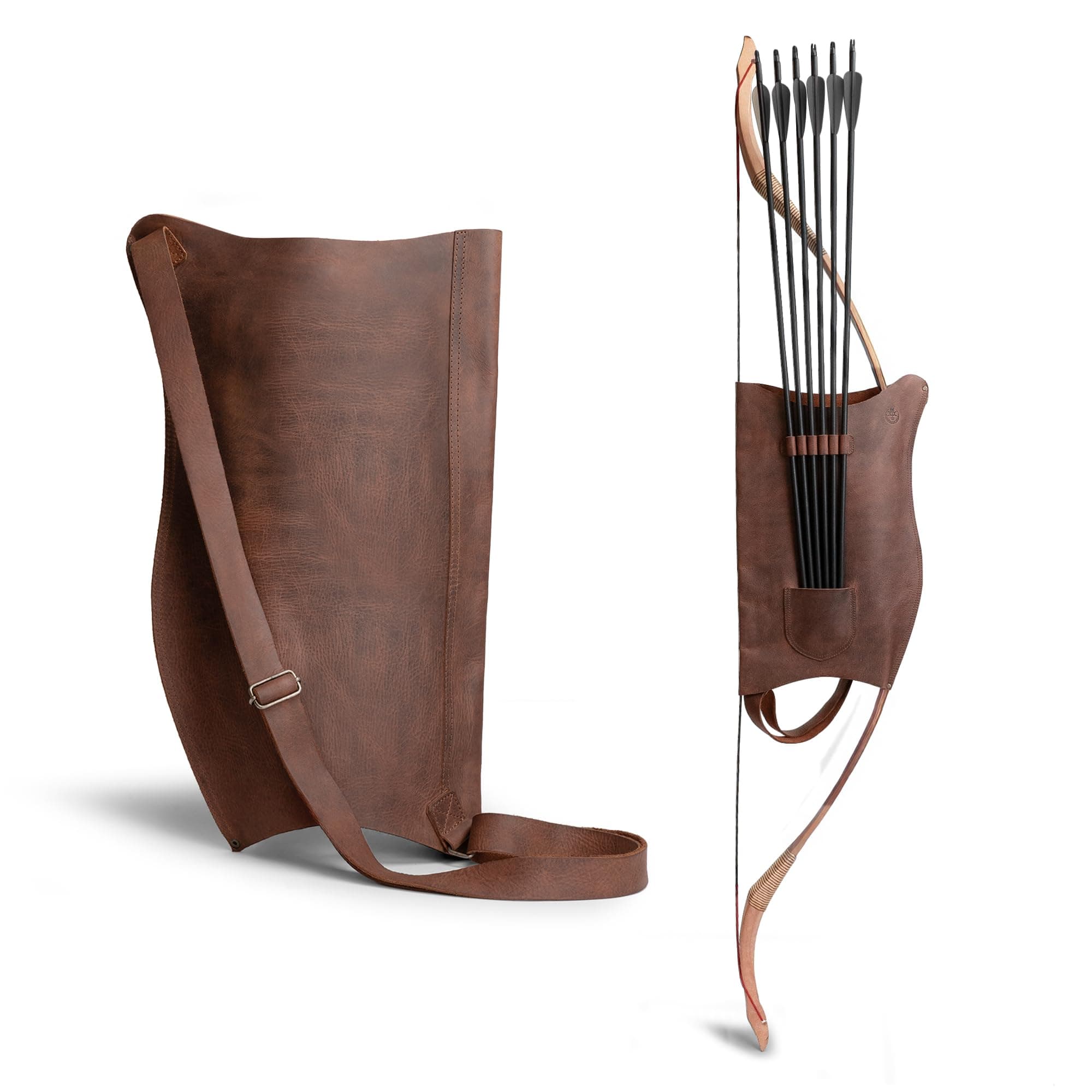 Archery Bow Carrier with Arrow Slots, Adjustable Shoulder Strap, Shooting Targeting, Training, Cosplay, Full Grain Leather, Handmade Archer Accessories
