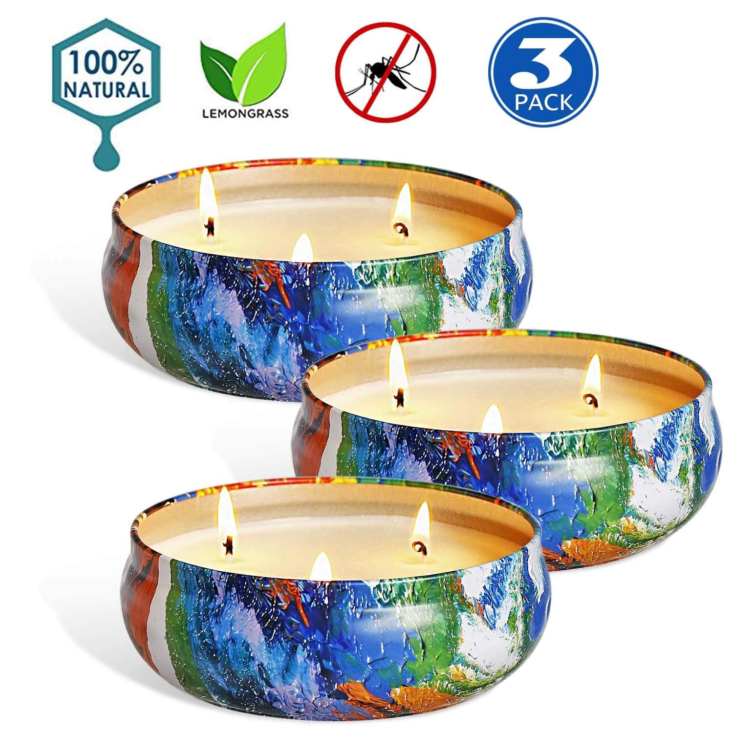 Topmeg YUCH Citronella Candles Set 3, 13.5 oz Each Scented Candle Natural Soy Wax, Outdoor and Indoor