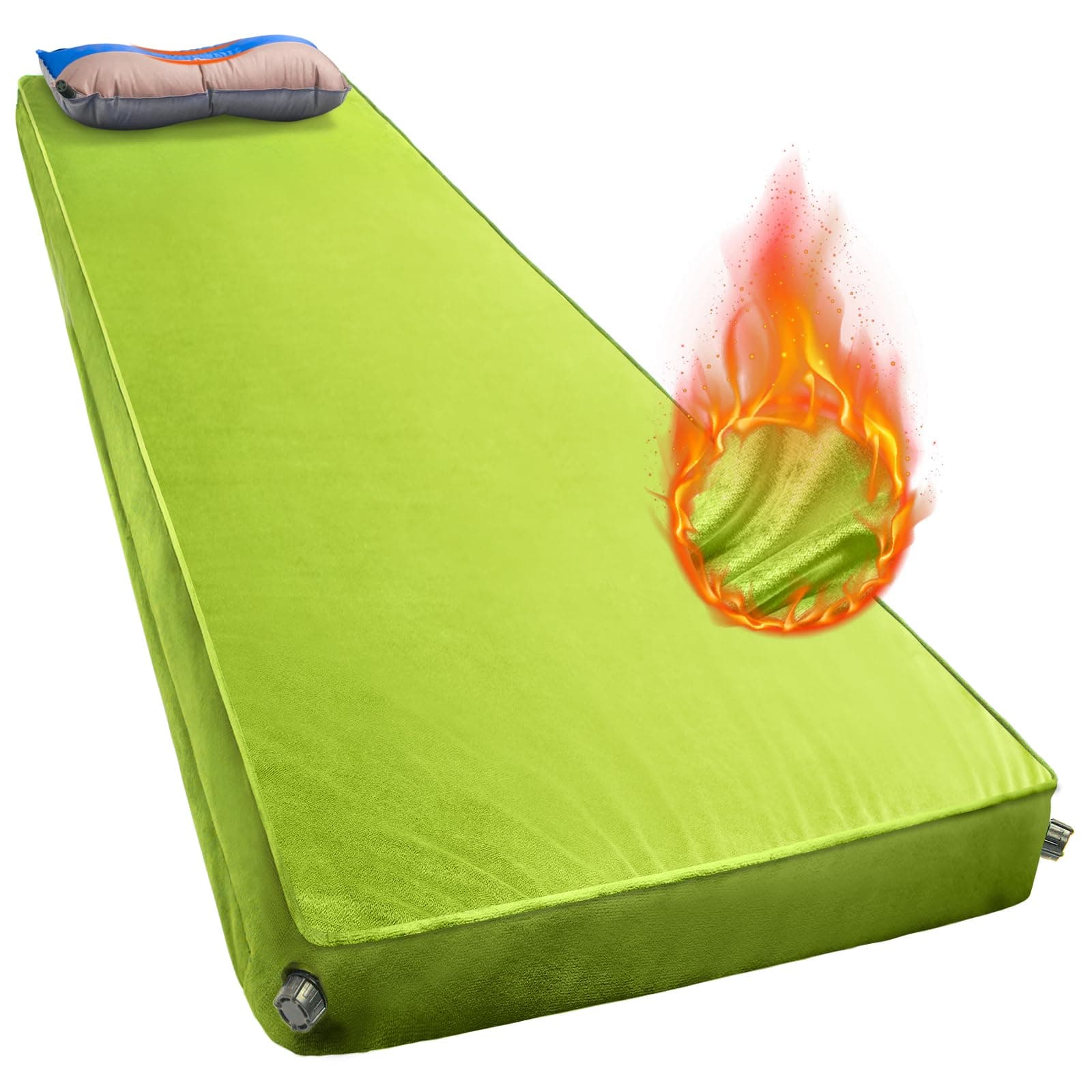 MEREZA Self Inflating Sleeping Pad Thicker, Memory Foam Camping Matterss with Pillow Inflatable Air Mattress Camping Mat Sleeping 4 Season Waterproof Backpacking Tent Travel Hiking Sleepover Green