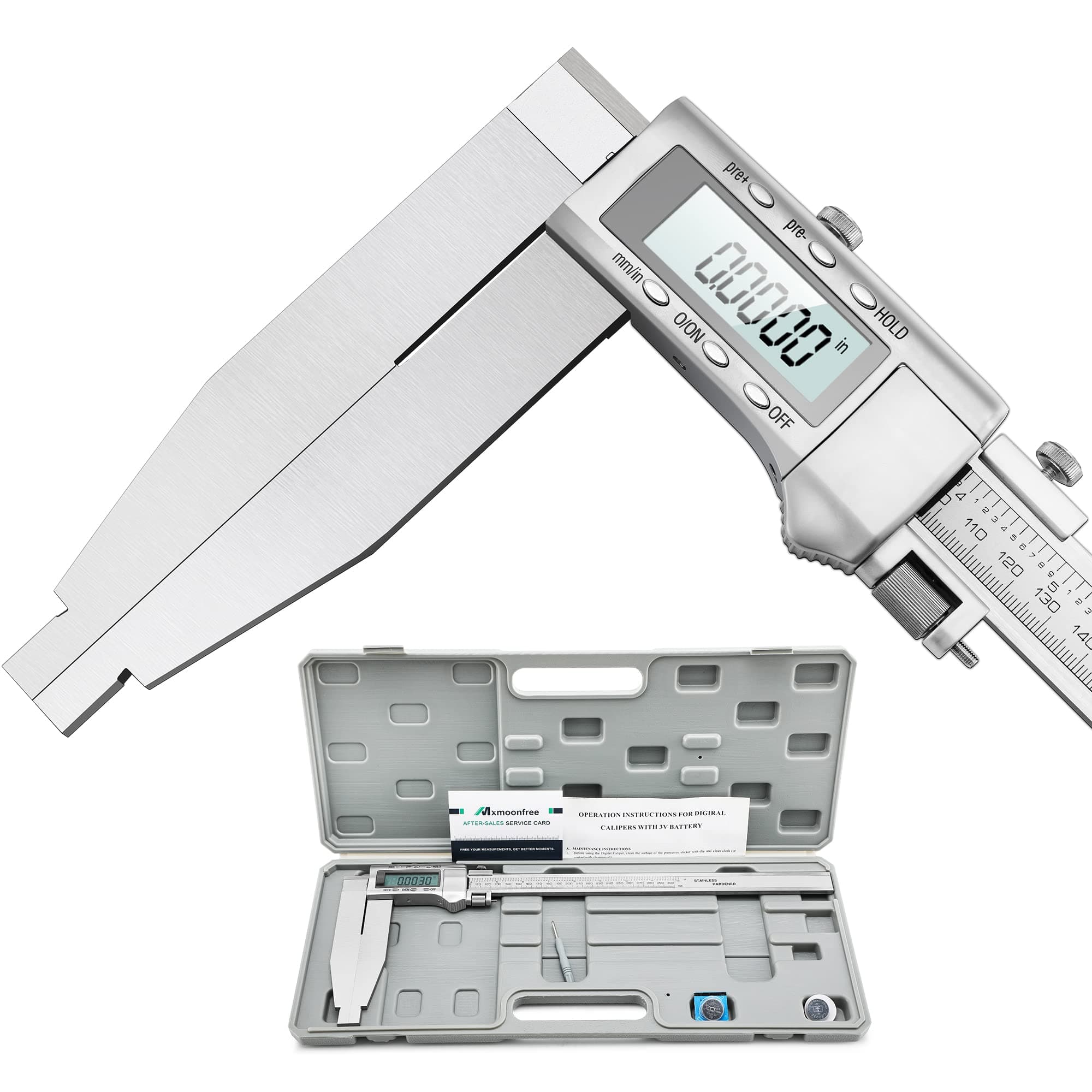 12 Inch Digital Caliper Long Jaw Caliper with 6" Jaw Depth Calipers Measuring Tool All-Metal Frame Large LCD Screen 0.0005" / 0.01mm Resolution (12" / 300mm)