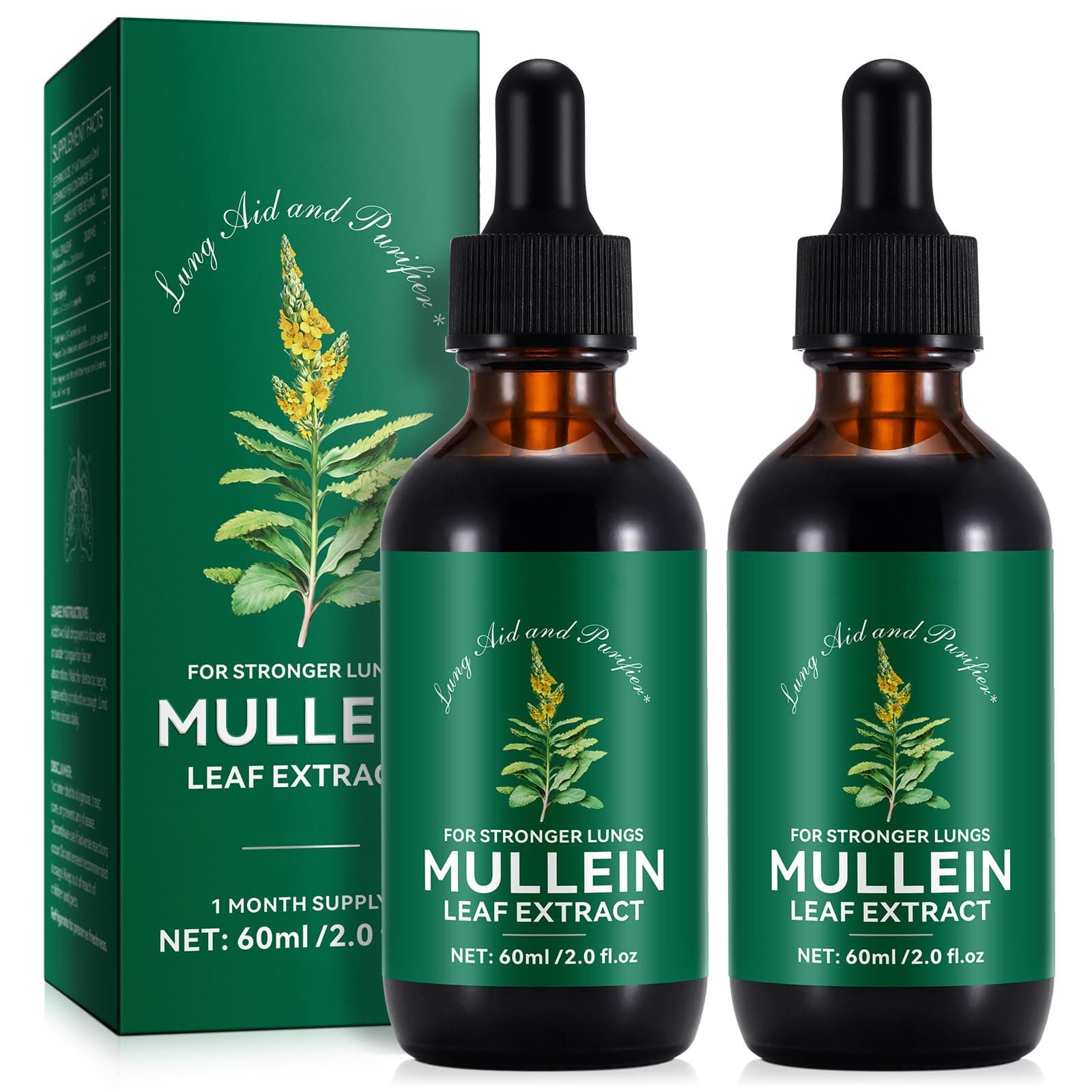 - 2 Pack Mullein Drops for Lungs, Mullein Leaf Extract with Chlorophyll,Mullein Leaf Extract for Lung Cleanse and Respiratory Support -2 Bottles