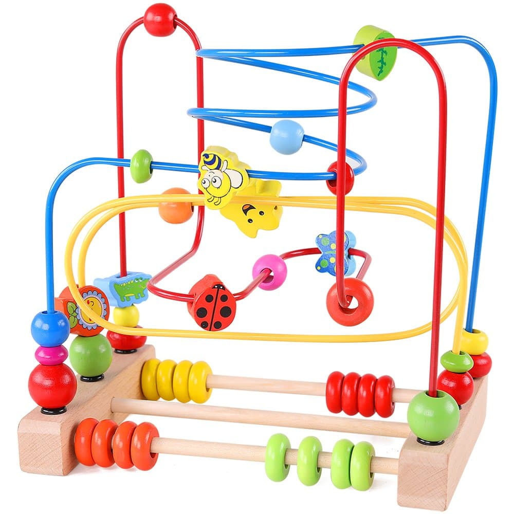 QZMTOY Bead Maze Toy for Toddlers Wooden Colorful Roller Coaster Educational Circle Toys for Kids Sliding Beads On Twists Wire Training Child Attention Count and Grasping Ability