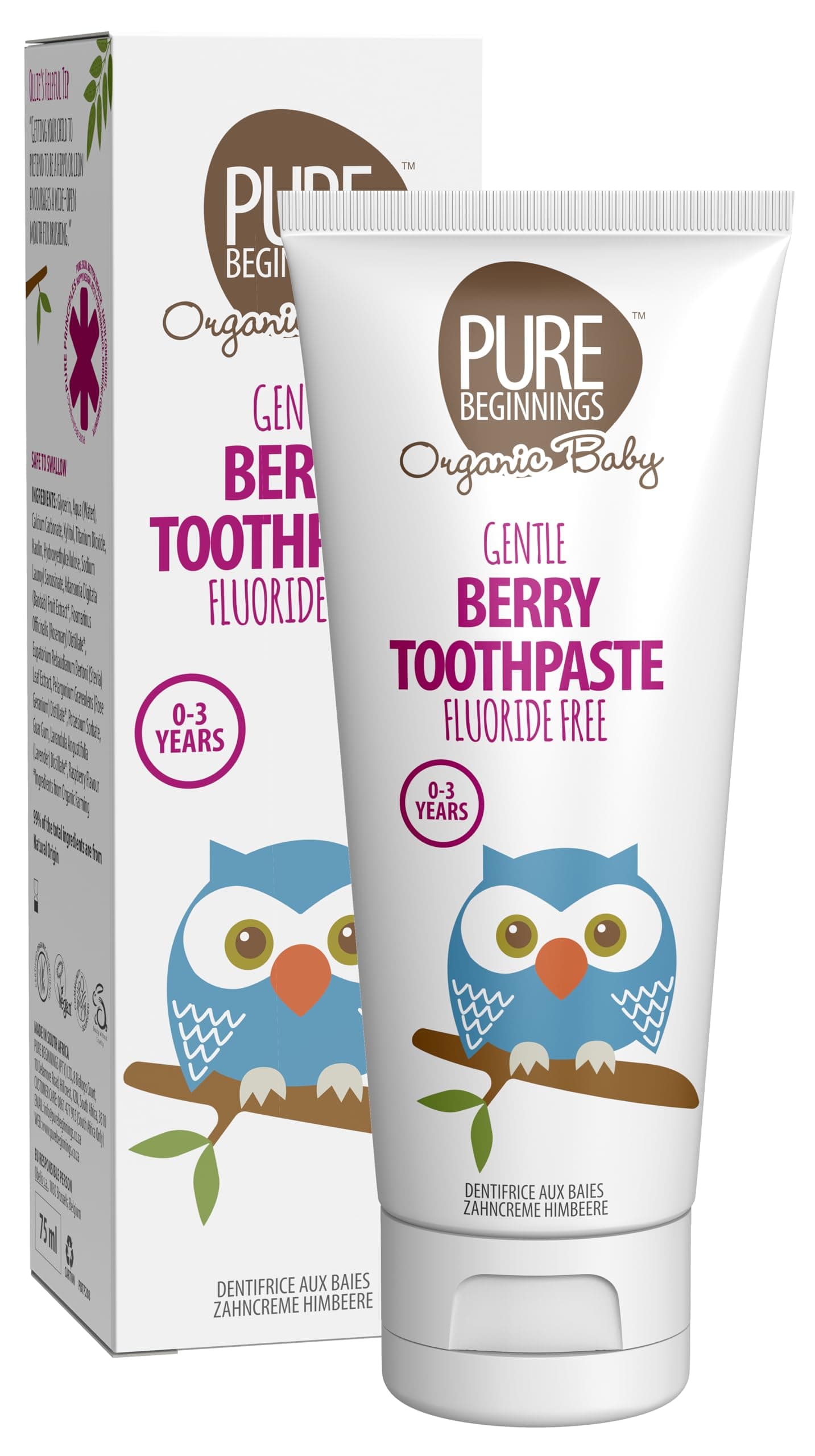 Pure Beginnings Organic Baby Toothpaste Berry Flavour With Xylitol From 0-3 years 75Ml
