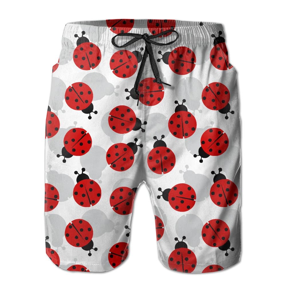 SMSMILE Mens Ladybugs Cartoon Pattern Summer Breathable Quick-drying Swim Trunks Beach Shorts Cargo Shorts X-Large