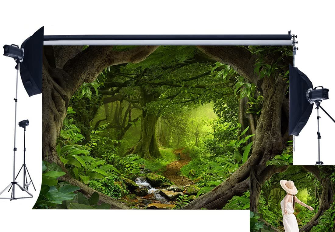 Haosphoto7X5FT Tropical Forest Backdrop for Photography Jungle Woods Backdrops Cascade Rainforest Spring Background for Birthday Cake Smash Kids Safari Birthday Wedding Photo Studio Props Vinyl HL02