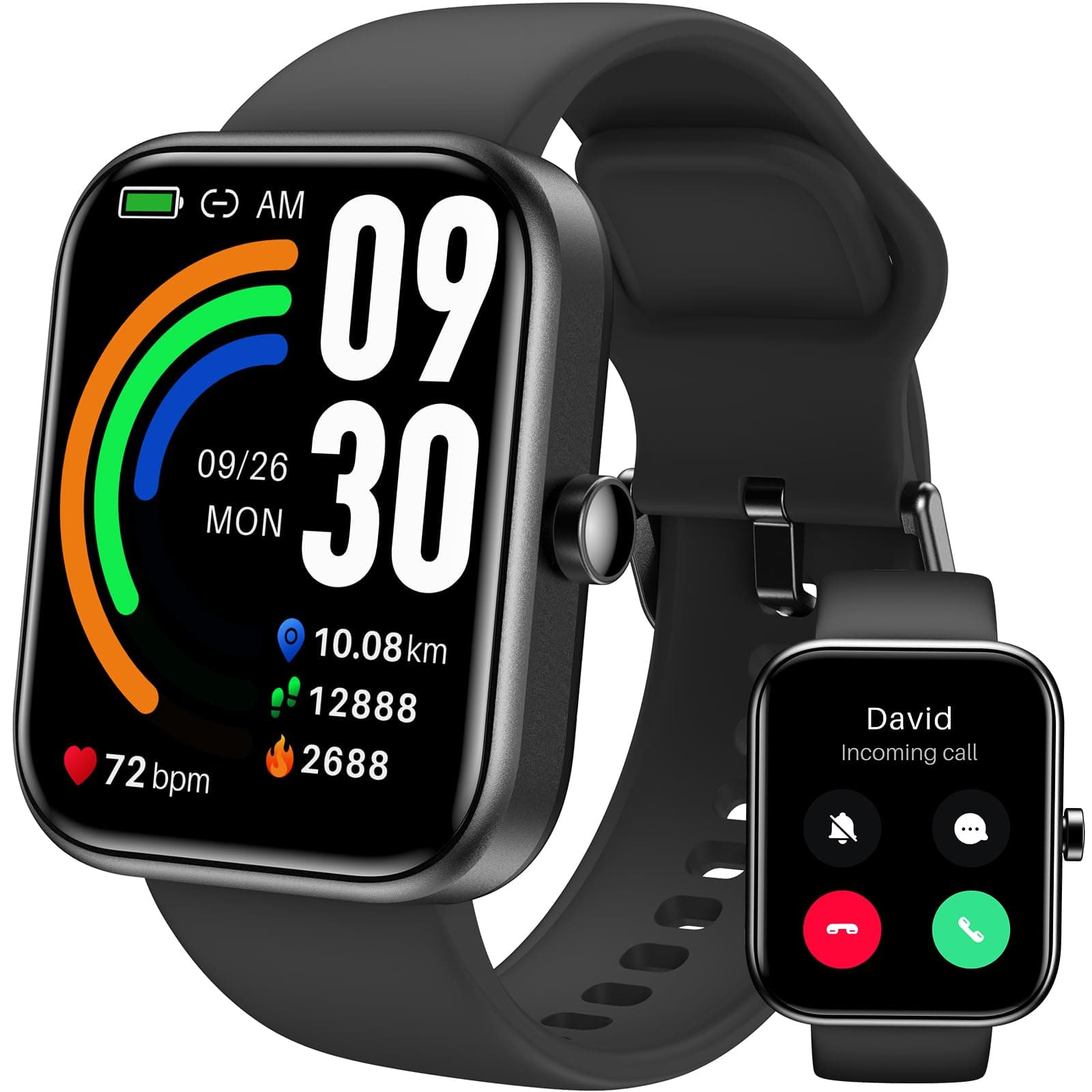 S3 Smart Watch (Answer/Make Call) Bluetooth Fitness Tracker with Heart Rate, Blood Oxygen Monitor, Sleep Monitor IP68 Waterproof 1.83-inch HD Color for Men Women Compatible iPhone & Android Black