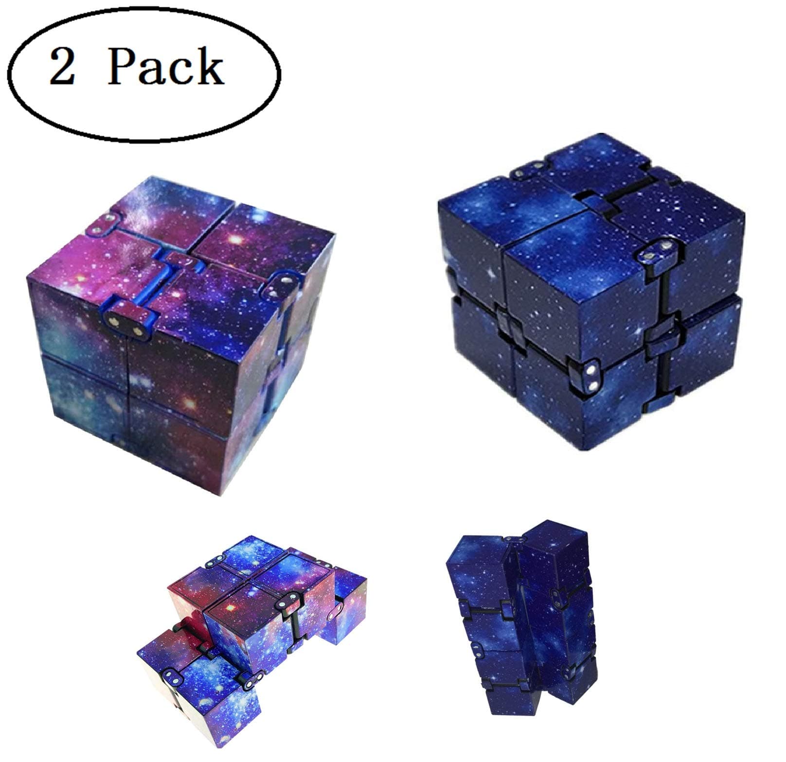 CANDYL 2PCS Infinity Cube Fidget for Kids Adults ,Cool Mini Gadget Spinner Best for Stress and Anxiety Relief and Kill Time Toys Infinite Cube for Add ADHD Desk Toy Ideal Gift (Galaxy &Blue Galaxy)