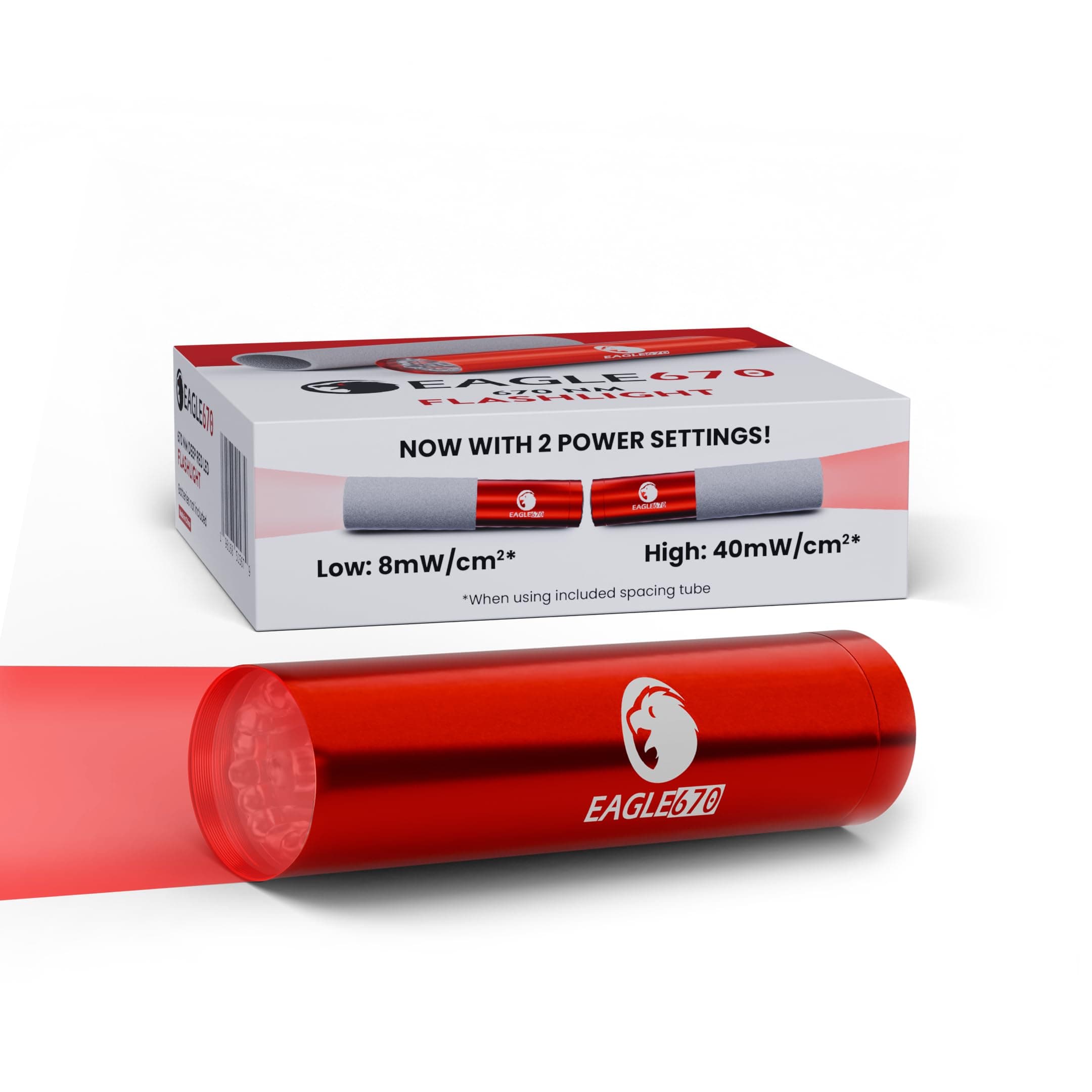 670nm Red Light Therapy for General Wellness 8mW/cm2-130mW/cm2 | USA Lab Verified 670 nm Flashlight (LED) w/Spacing Tube | Easy on The Eyes - no Blue Light v1.0-3.0