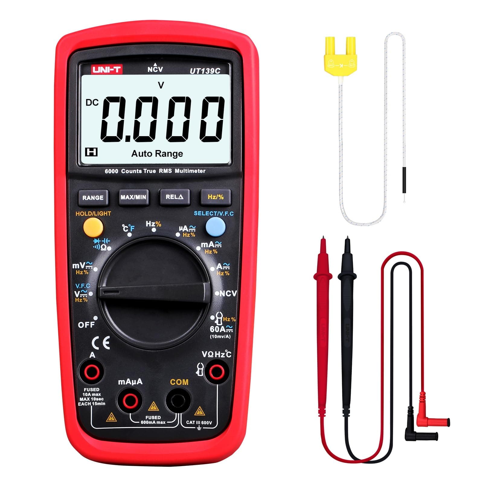 UNI-T Digital Multimeter Tester UT139C, Voltage Meter Tester Capacitance Meter Frequency TRMS 6000 Counts Auto/Manual Ranging