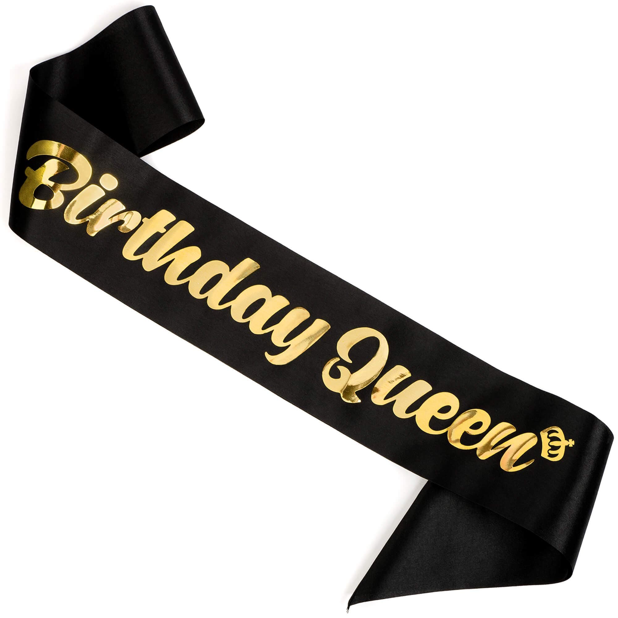 CORRURE 'Birthday Queen' Sash with Gold Foil - Soft Satin Black Sash for Women's Birthdays: Sweet 16, 18th, 21st, 50th & More