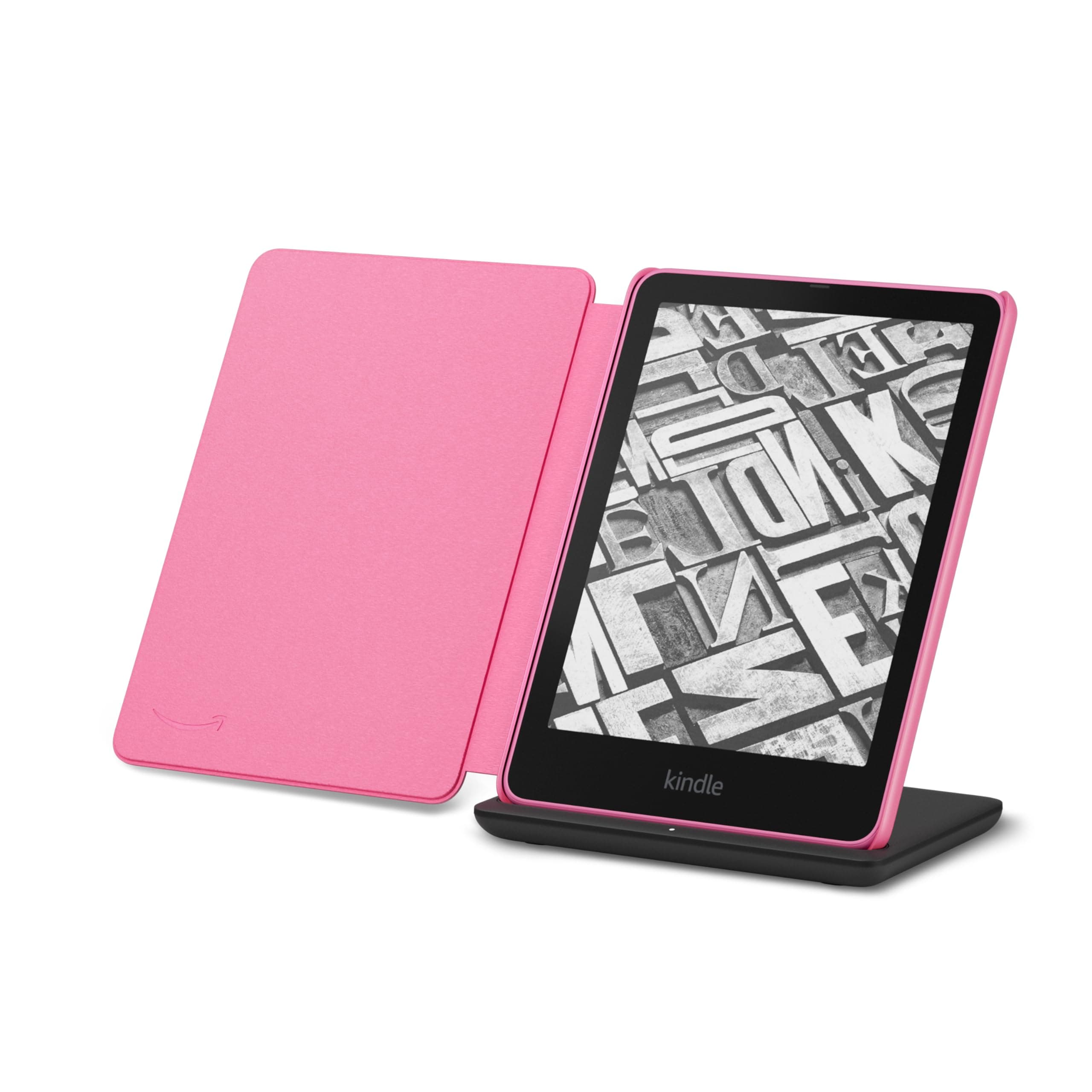 Kindle Paperwhite Signature Edition Essentials Bundle including All-new Kindle Paperwhite Signature Edition (32GB) - Raspberry, Plant-Based Leather Cover - Raspberry, and Wireless Charging Dock