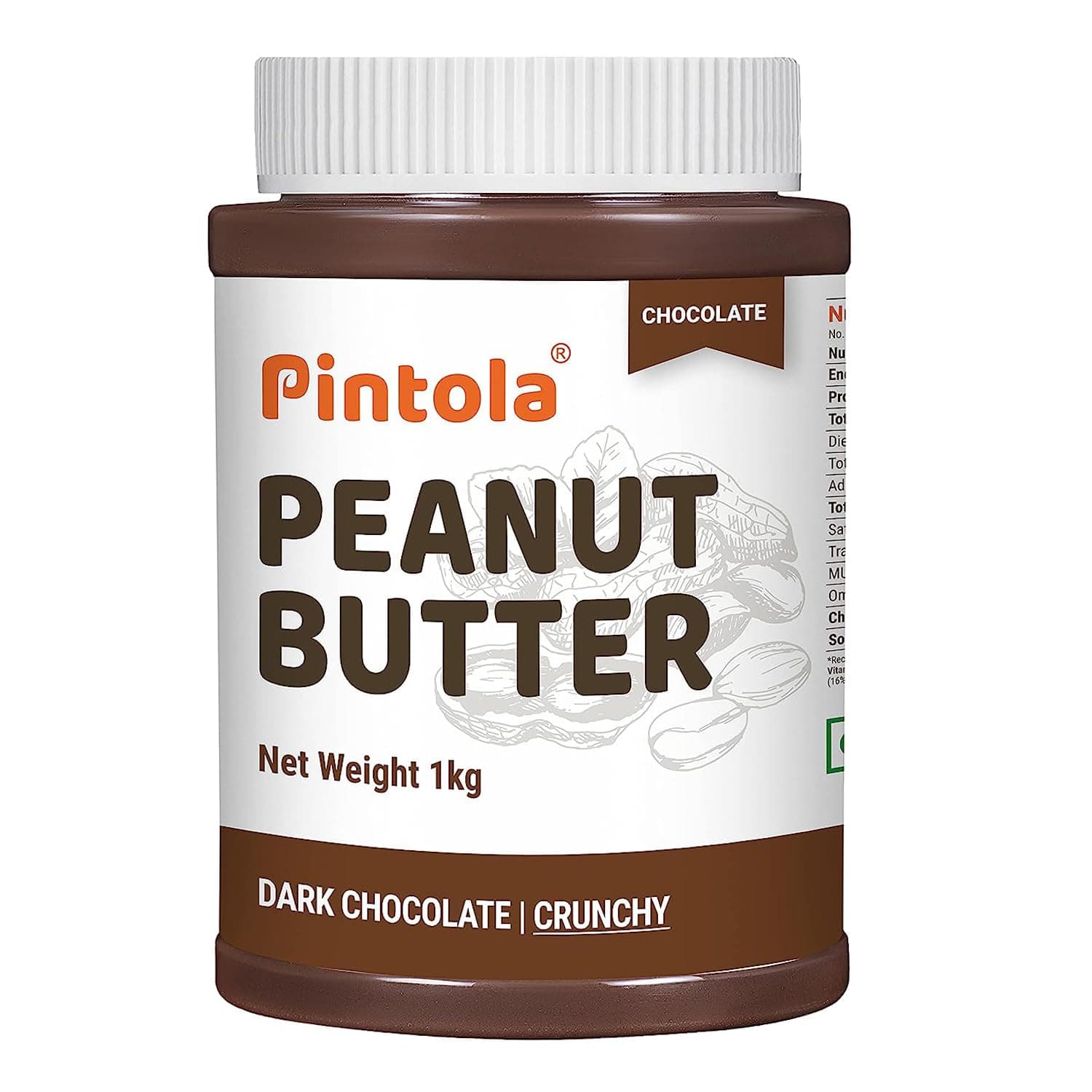 Pintola Peanut Butter Chocolate Flavour Crunchy 1kg - 18.6g Protein & 5.2g Dietary Fiber, Made with Premium Roasted Nuts & Cocoa, Gluten Free, Zero Cholesterol & Trans Fat, Vit E & B3, Dark Chocolate