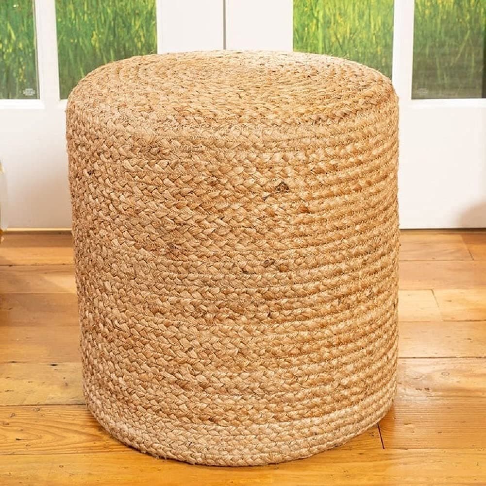 Ottomans | pouffe | Ottoman for Living Room | Nesting Stool | Jute pouffes for Sitting - White, Round 30 * 30 Pouf Ottoman Jute