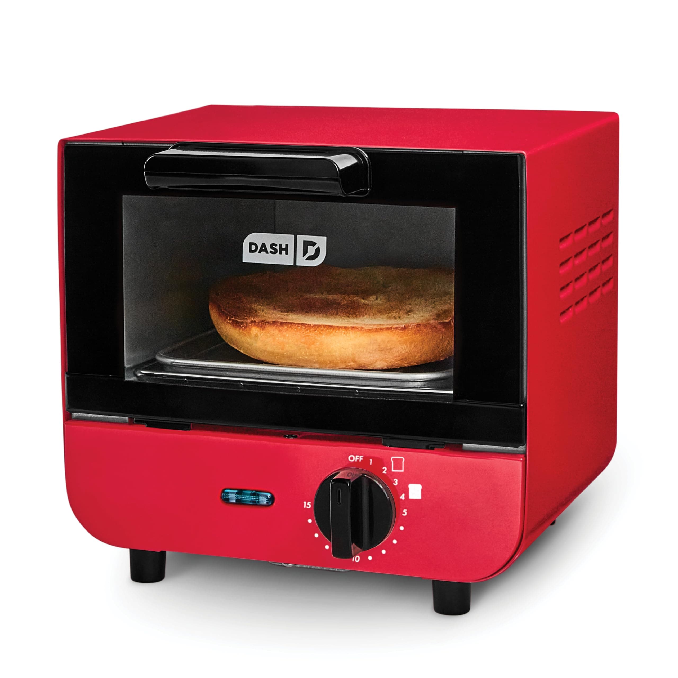 Dash DMTO100GBRD04 Mini Toaster Oven Cooker for Bread, Bagels, Cookies, Pizza, Paninis & More with Baking Tray, Rack, Auto Shut Off Feature, Red